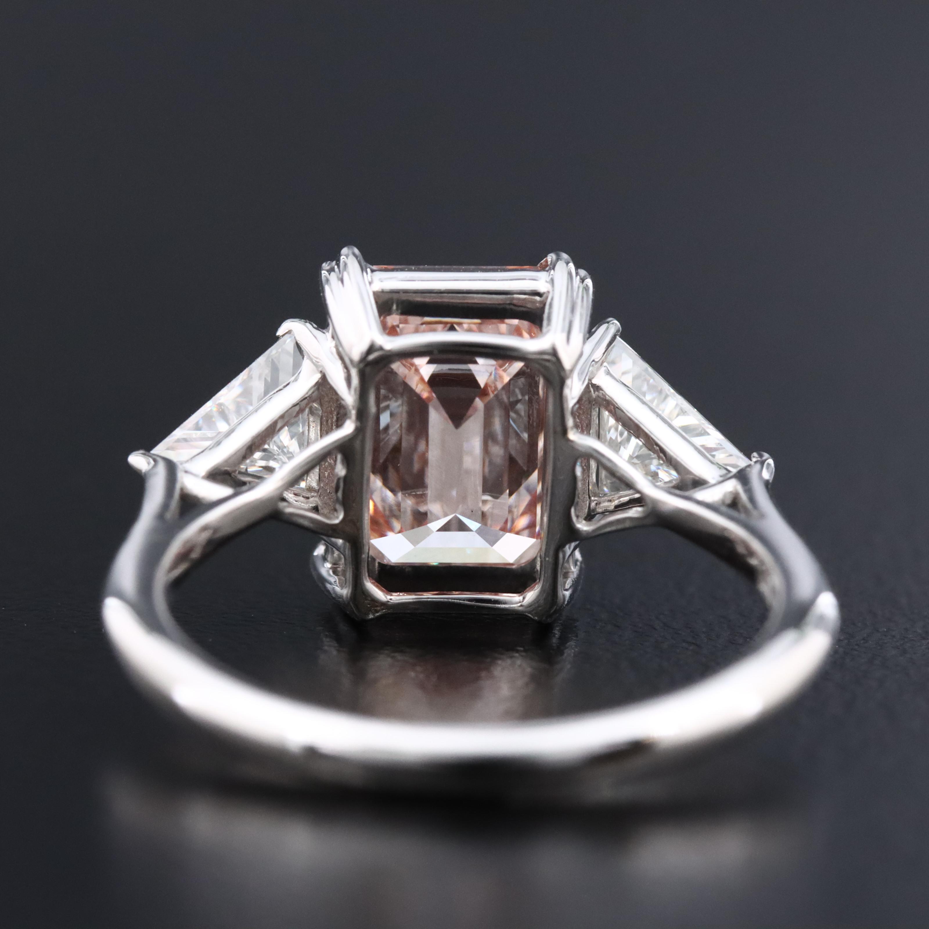 14K 4.09 CTW Lab Grown Diamond Ring with Fancy Pink Center and IGI Report