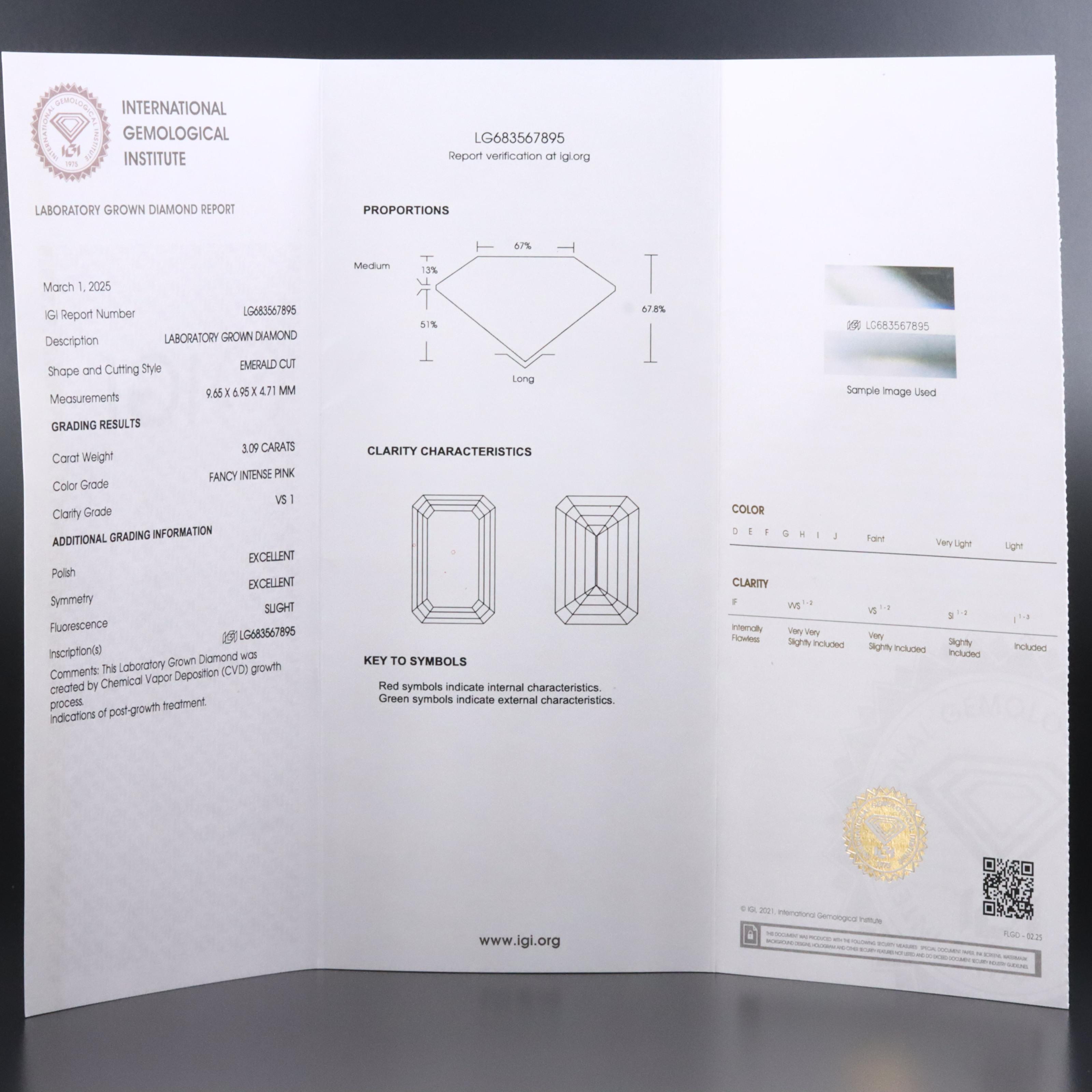 14K 4.09 CTW Lab Grown Diamond Ring with Fancy Pink Center and IGI Report