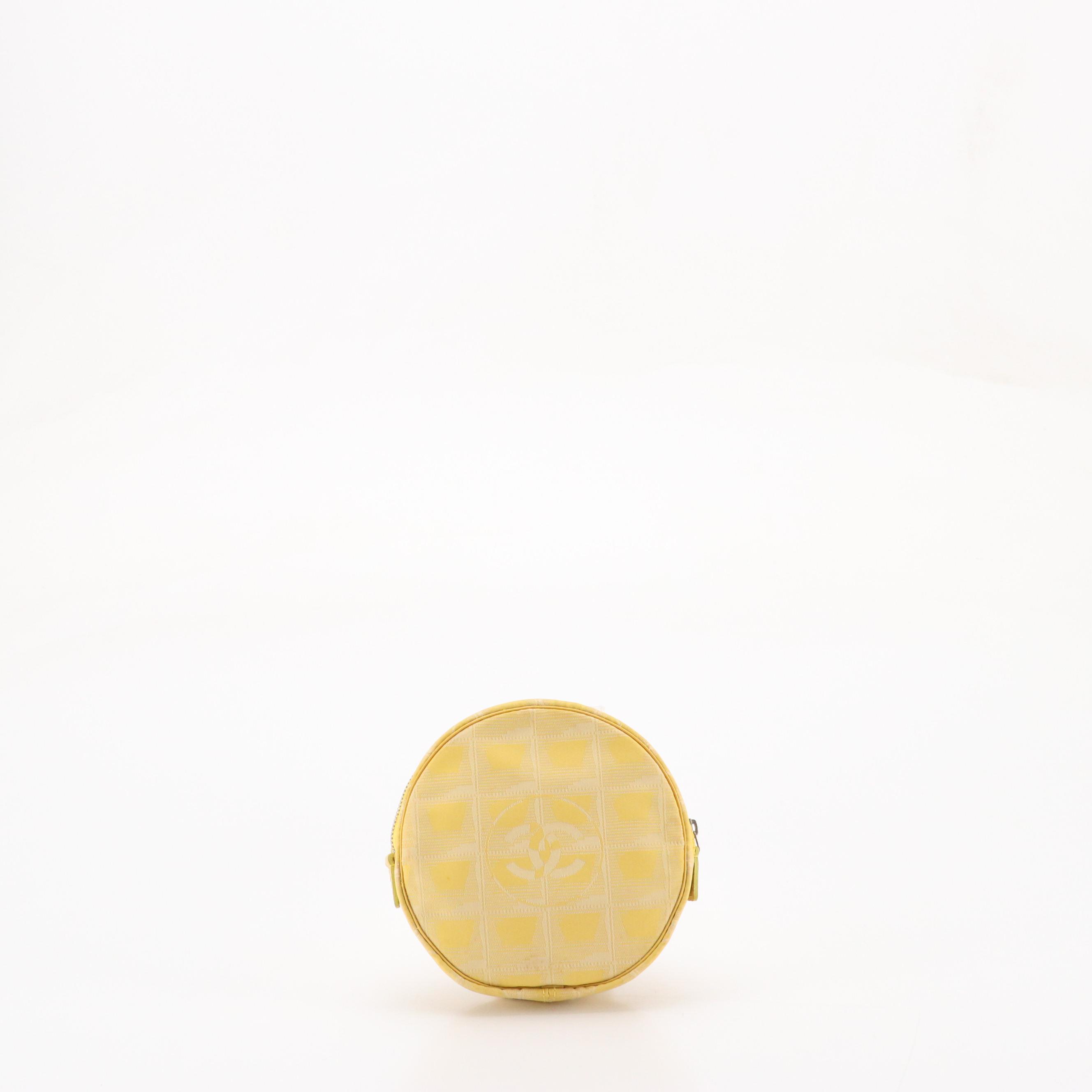 Chanel Travel Ligne Round Zip Pouch in Yellow CC Nylon Jacquard