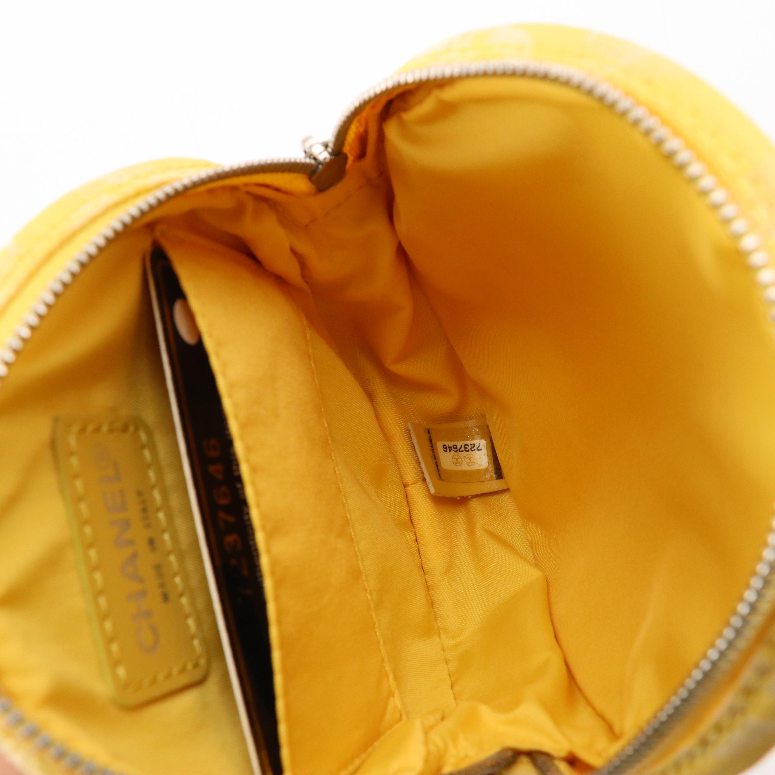 Chanel Travel Ligne Round Zip Pouch in Yellow CC Nylon Jacquard