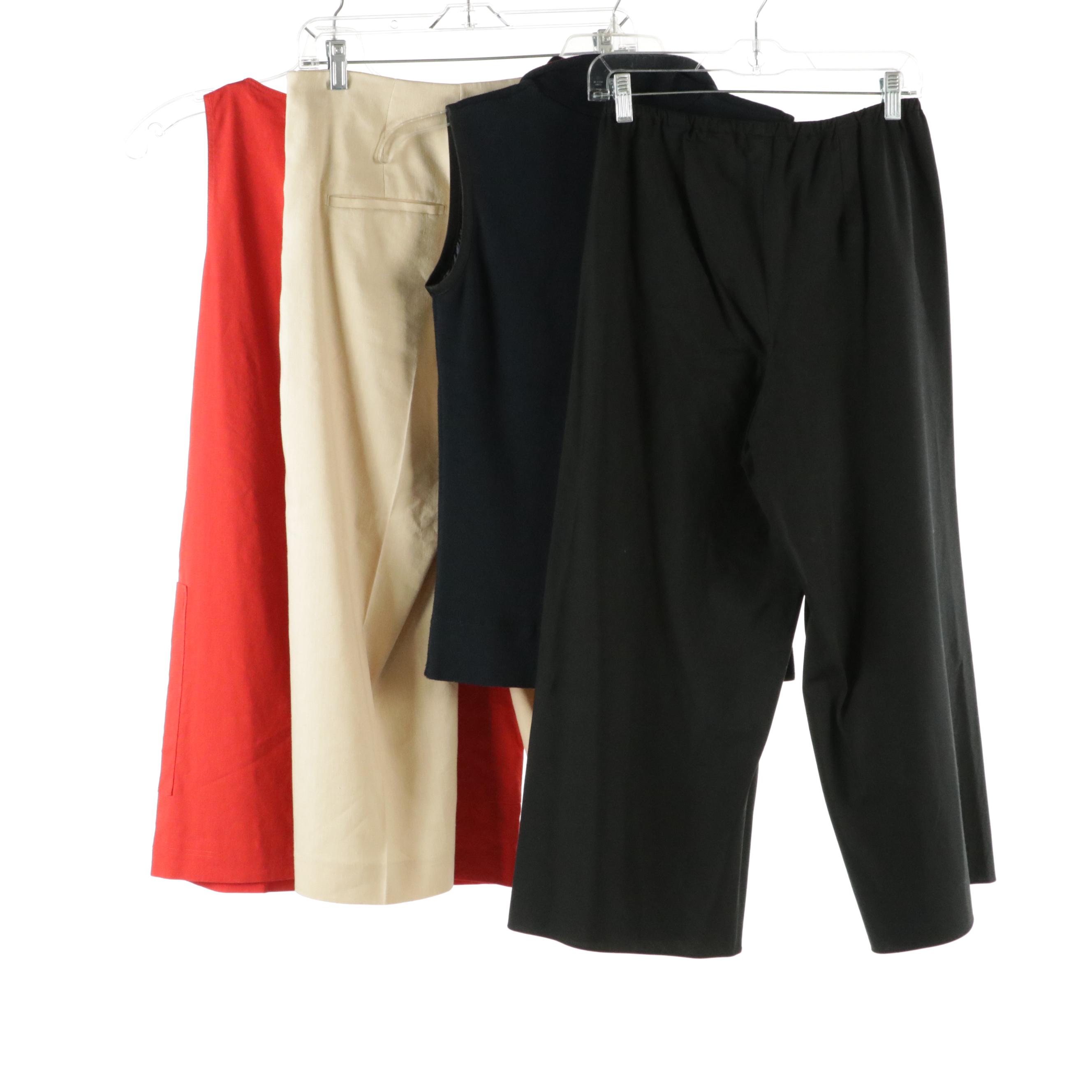 Theory Red Linen Shift Dress, Vince Beige Linen and Black Cotton Capris and More
