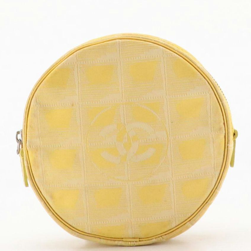 Chanel Travel Ligne Round Zip Pouch in Yellow CC Nylon Jacquard