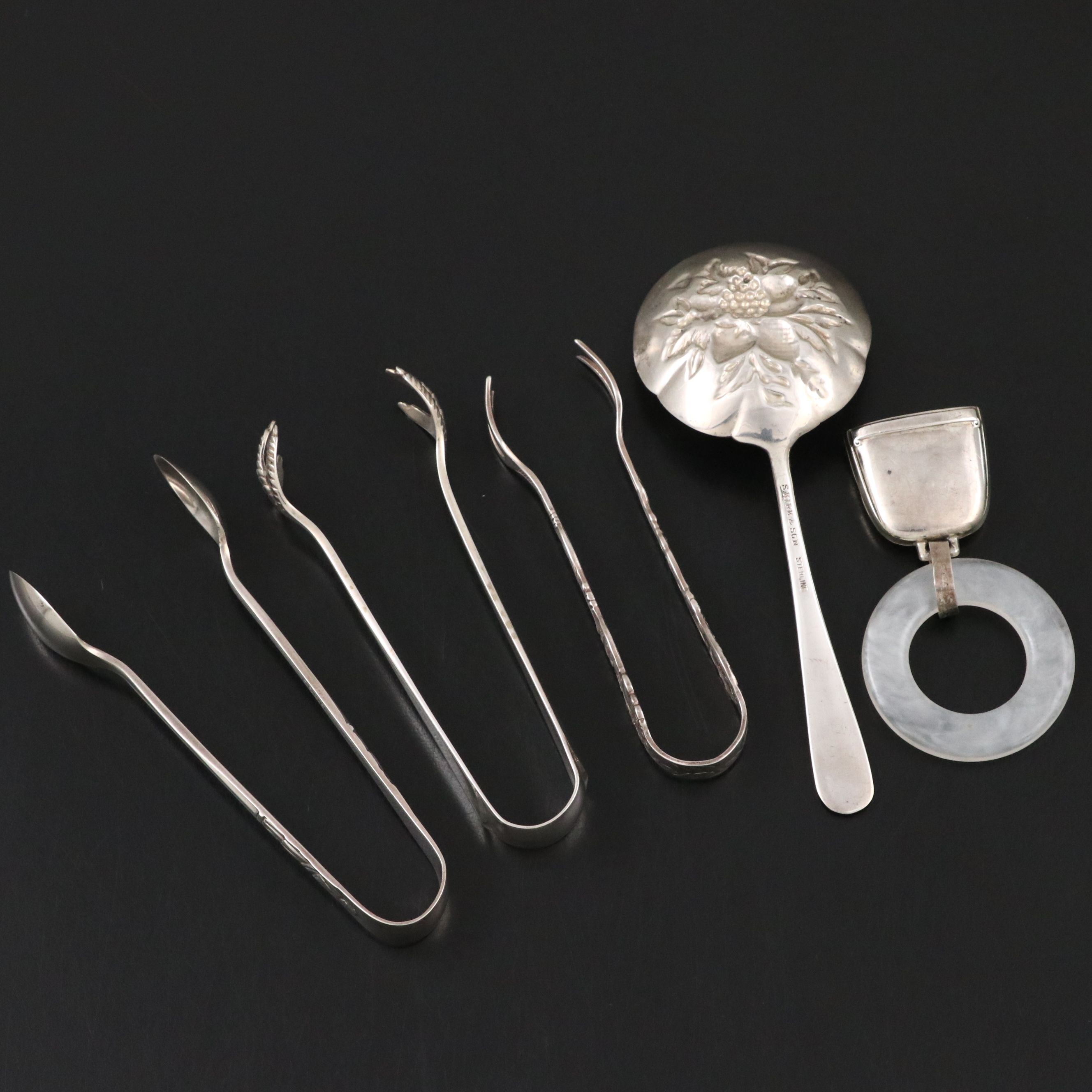 Vintage S. Kirk & Son Repoussé Sterling Berry Spoon w/ Sterling Rattle and Tongs