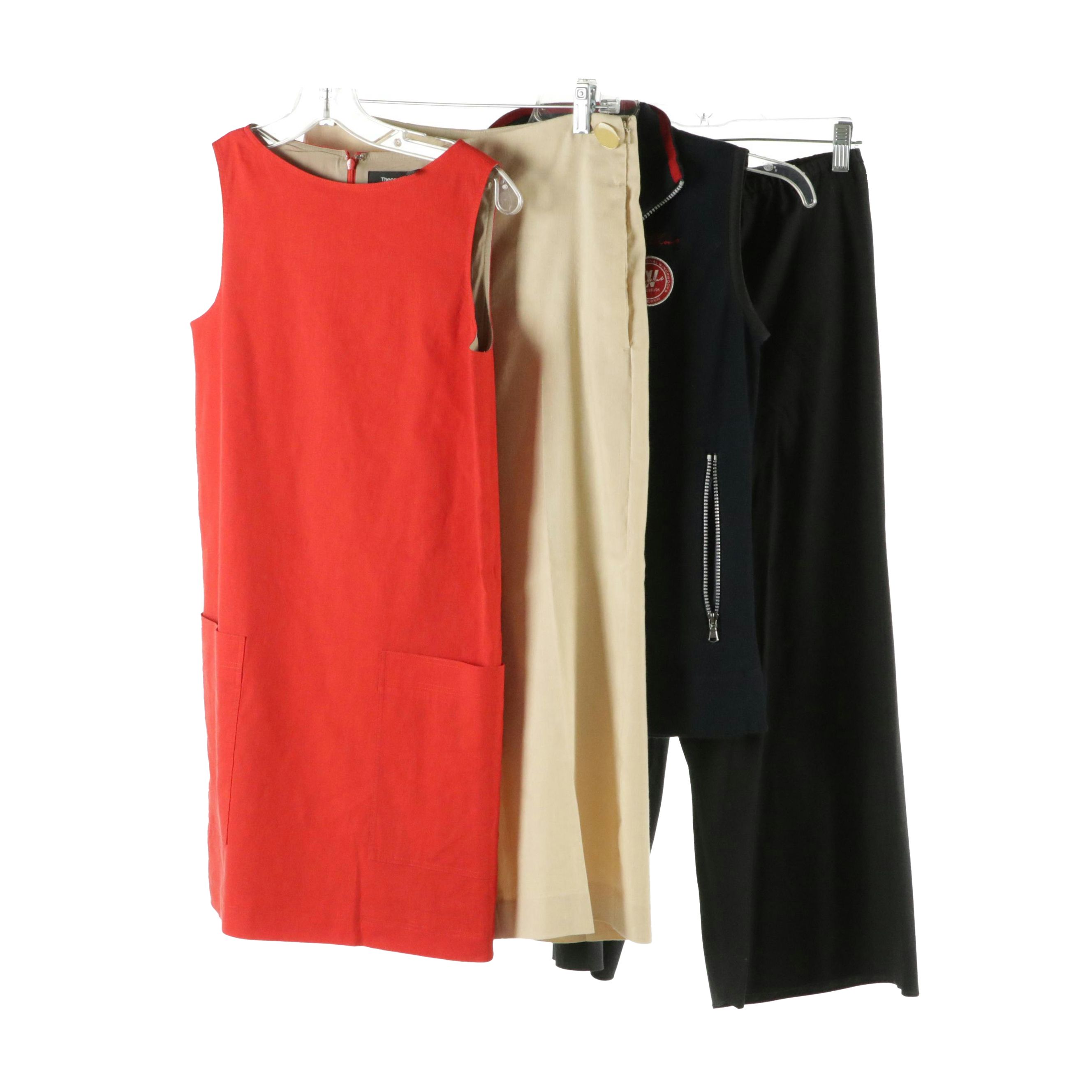 Theory Red Linen Shift Dress, Vince Beige Linen and Black Cotton Capris and More