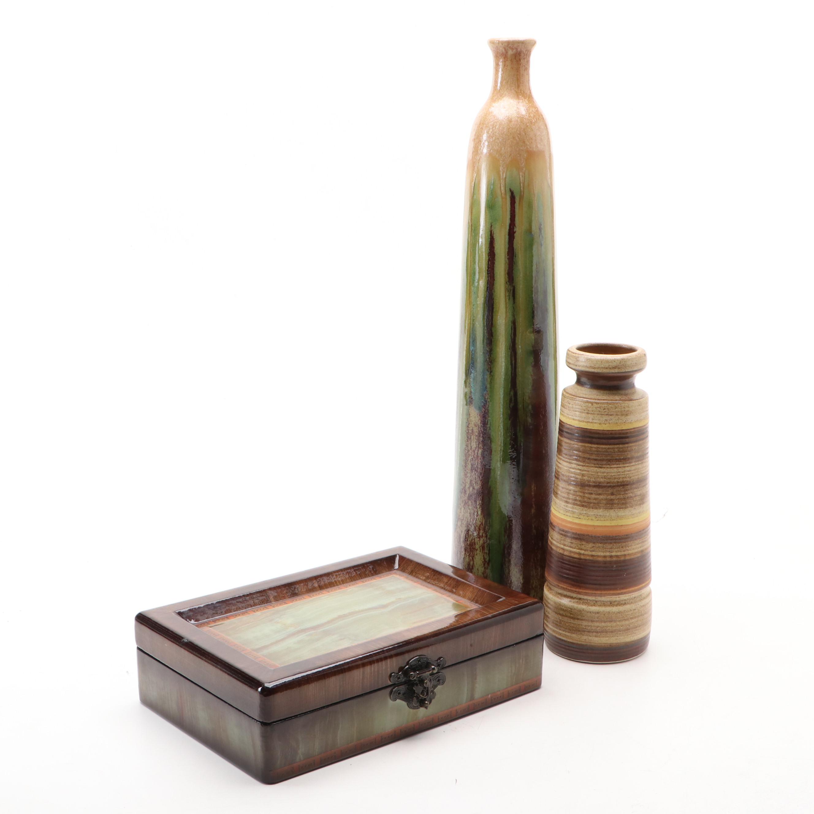 Mid Century Modern Style Ceramic Vases with Lacquered Box