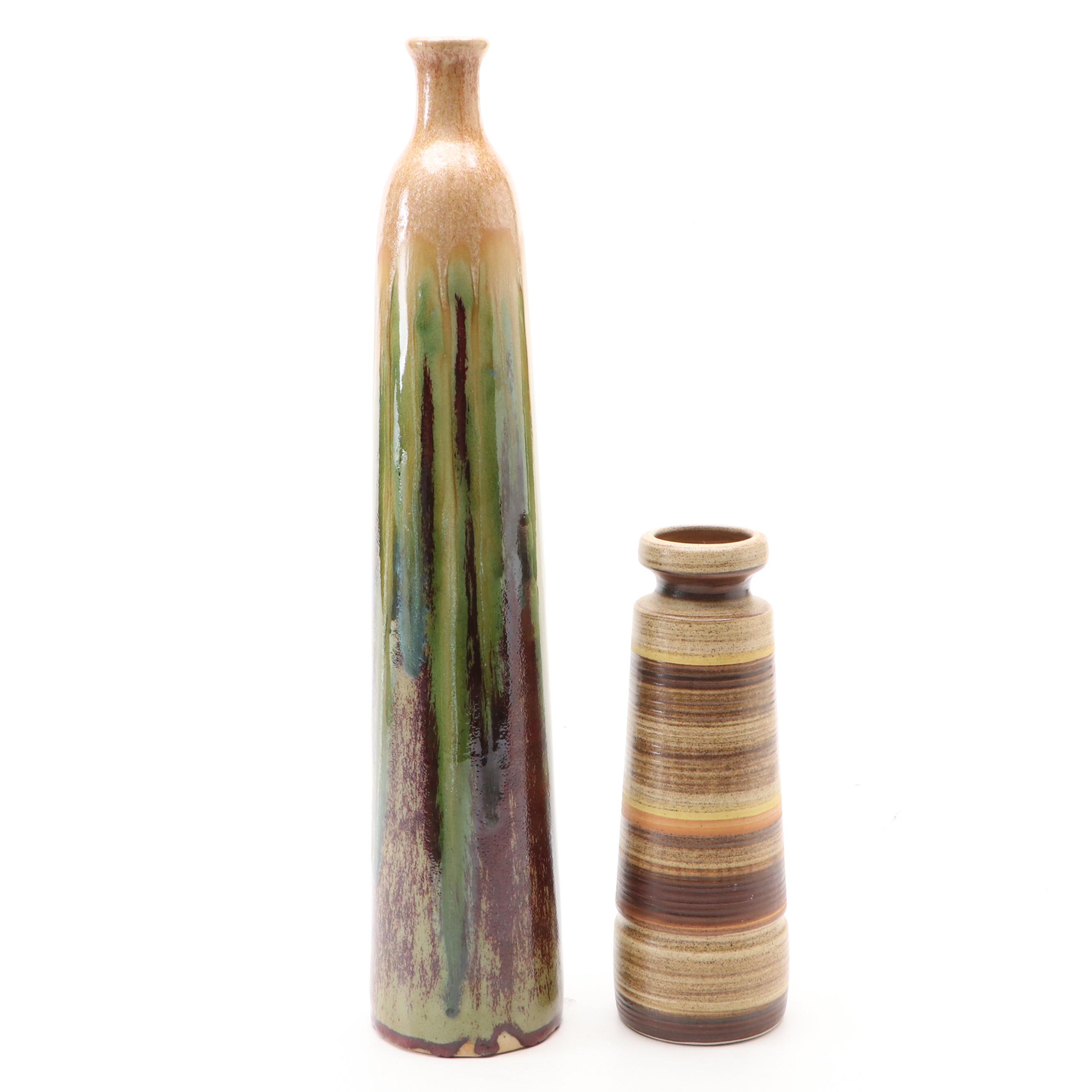 Mid Century Modern Style Ceramic Vases with Lacquered Box