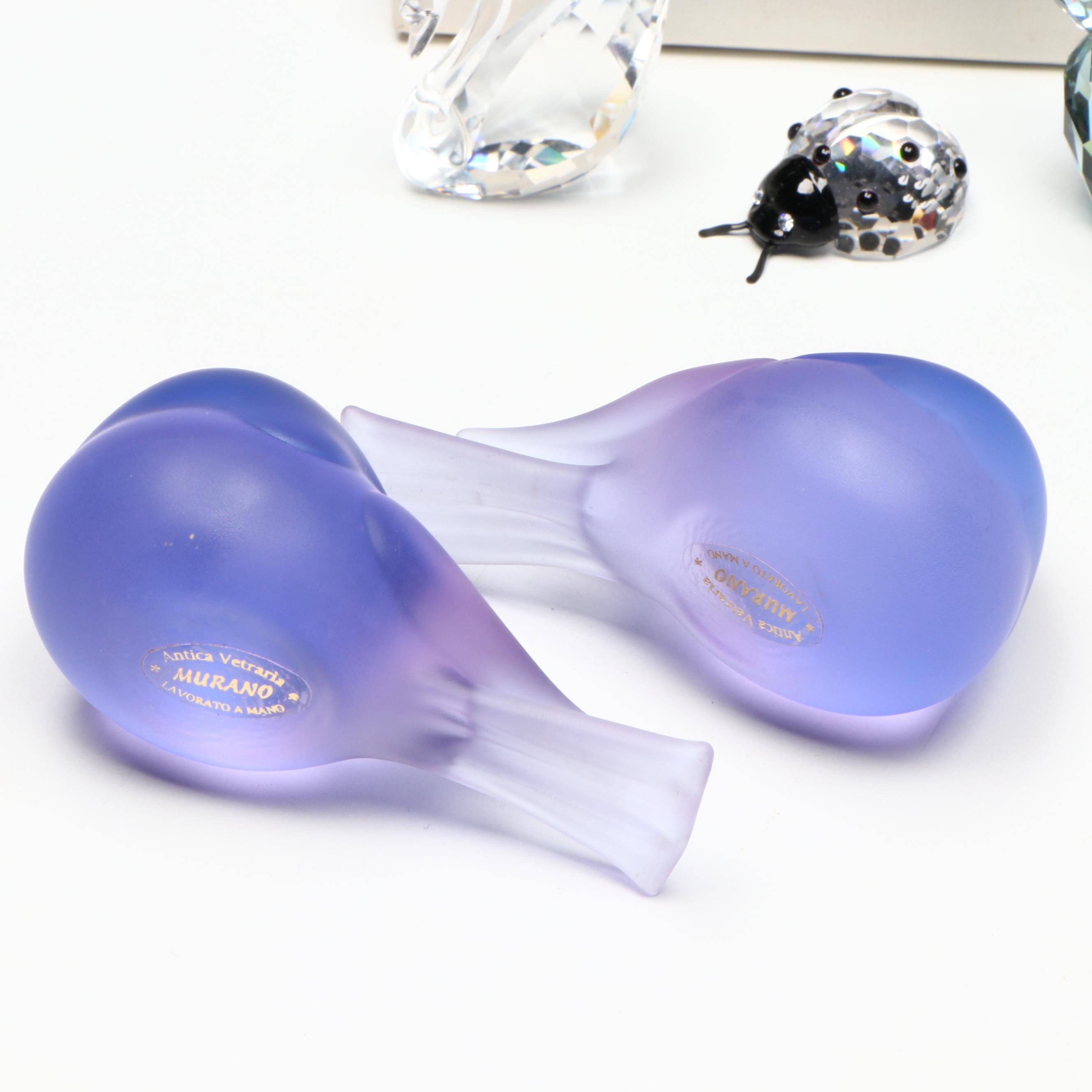 Swarovski Crystal Figurines and Pin with Murano Glass Birds