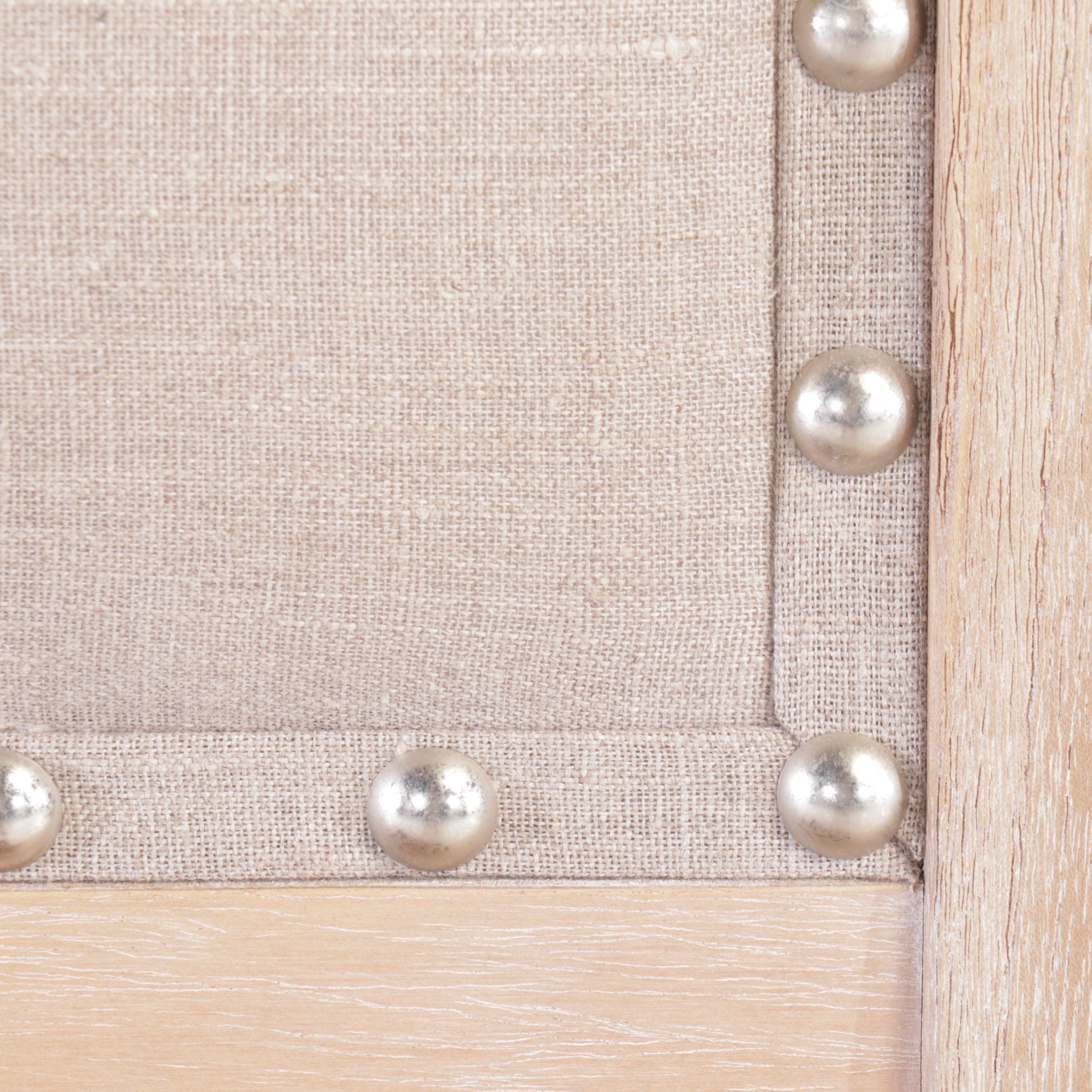 Arhaus Linen Upholstered Whitewashed Wood Queen Size Bed Frame