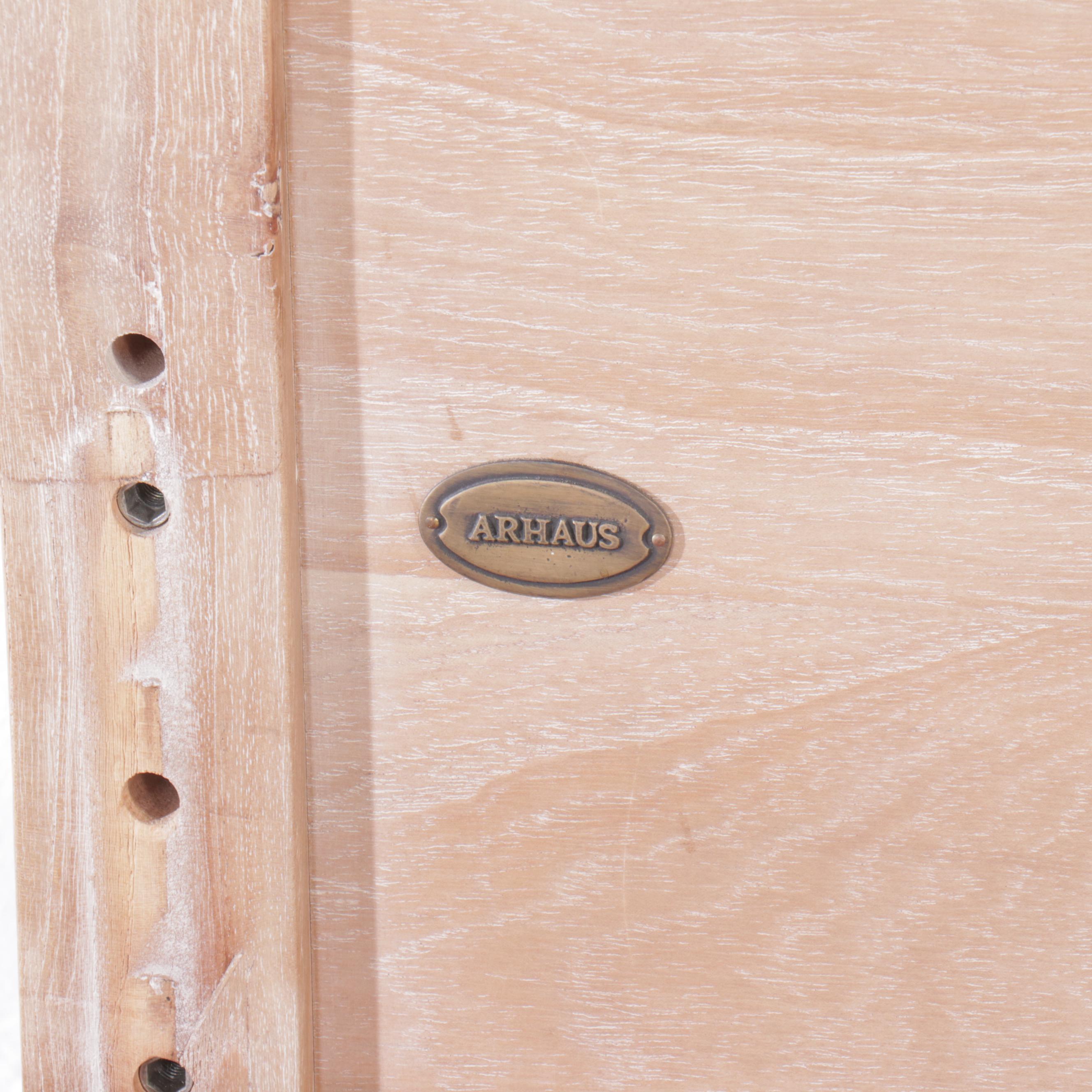 Arhaus Linen Upholstered Whitewashed Wood Queen Size Bed Frame