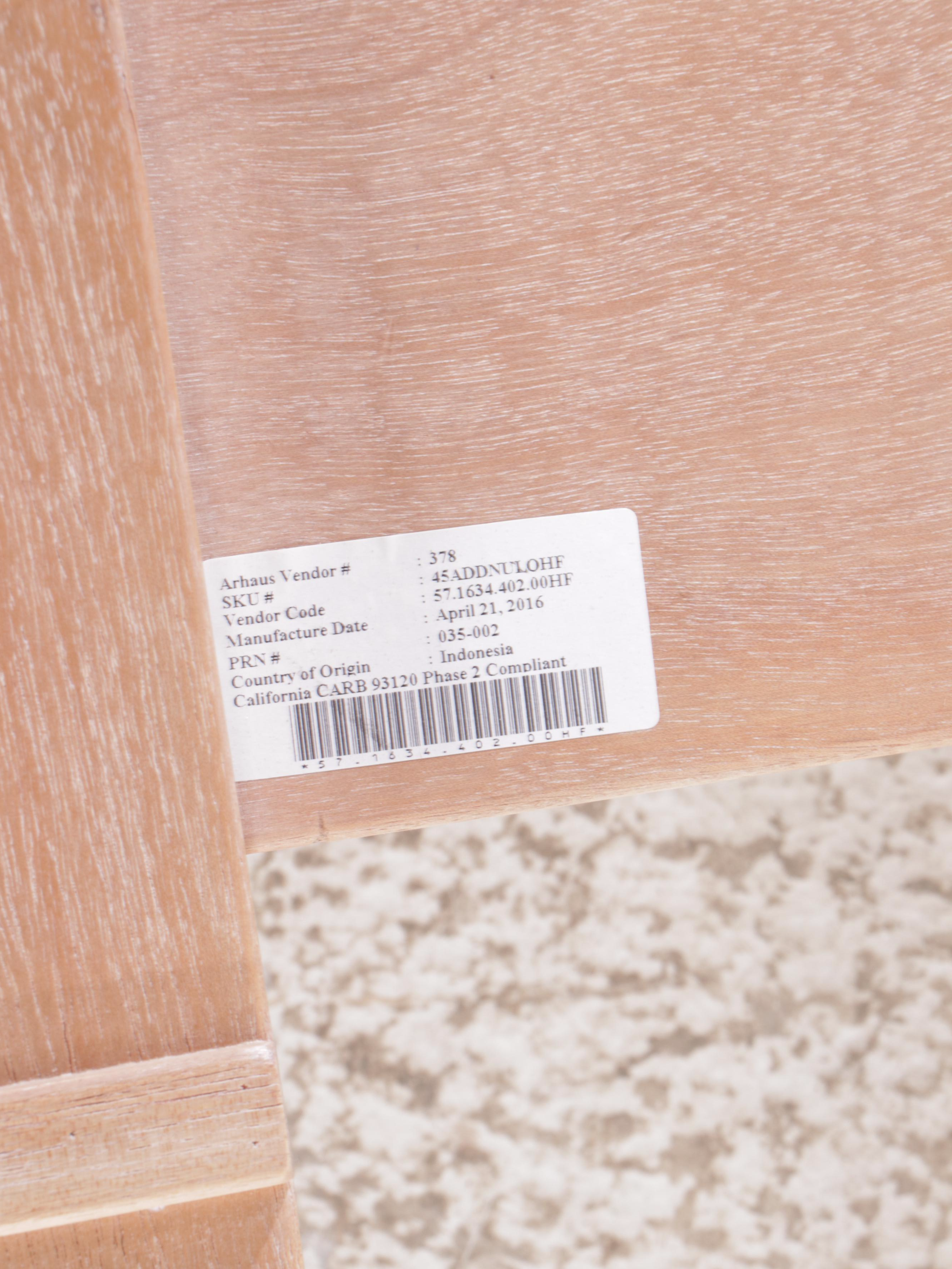 Arhaus Linen Upholstered Whitewashed Wood Queen Size Bed Frame