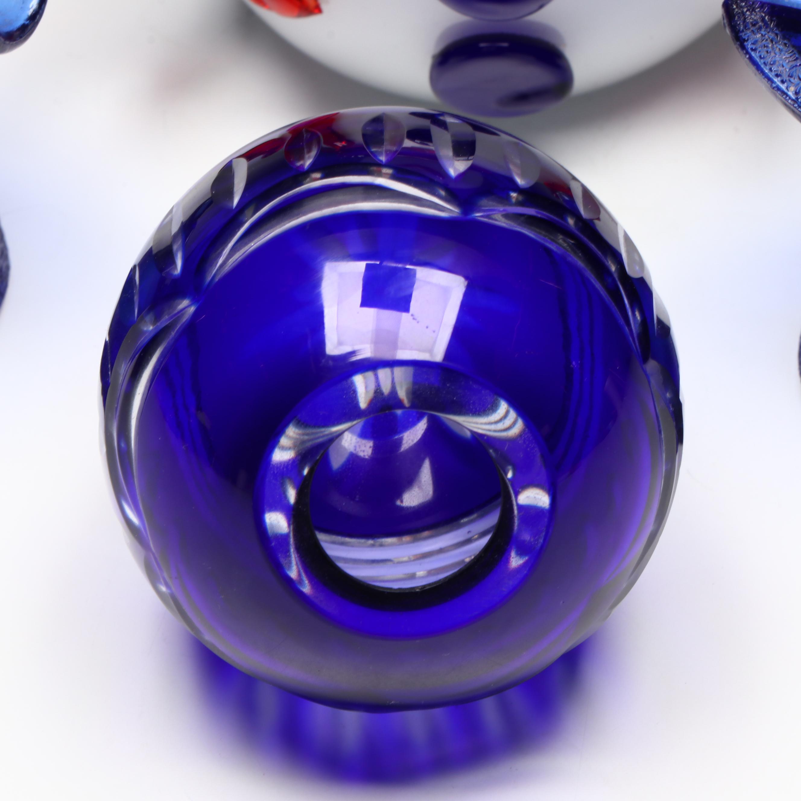 Snowman Glass Figure with Top Hat Glass Ashtrays and Egg Paperweight