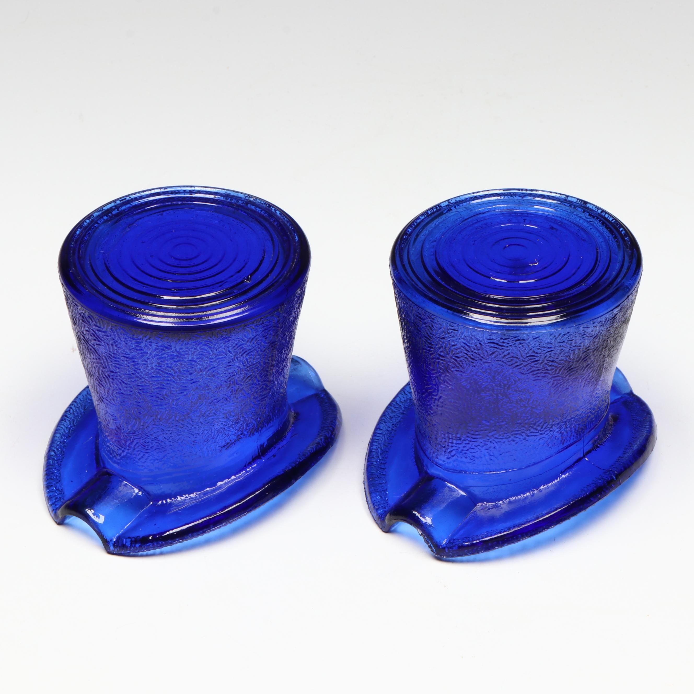 Snowman Glass Figure with Top Hat Glass Ashtrays and Egg Paperweight