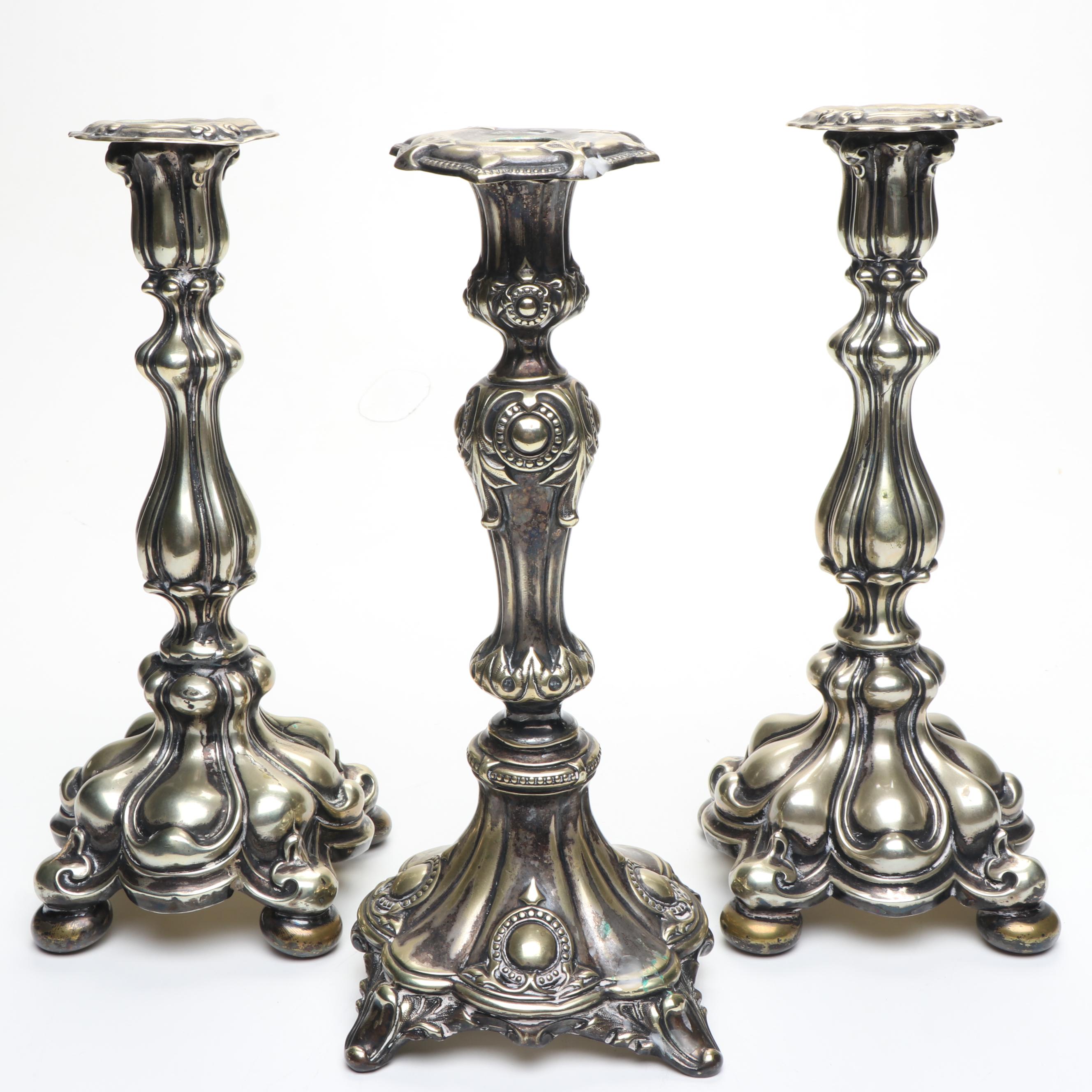 Continental European Baroque Style Silver Plate Candlesticks, 19th Century