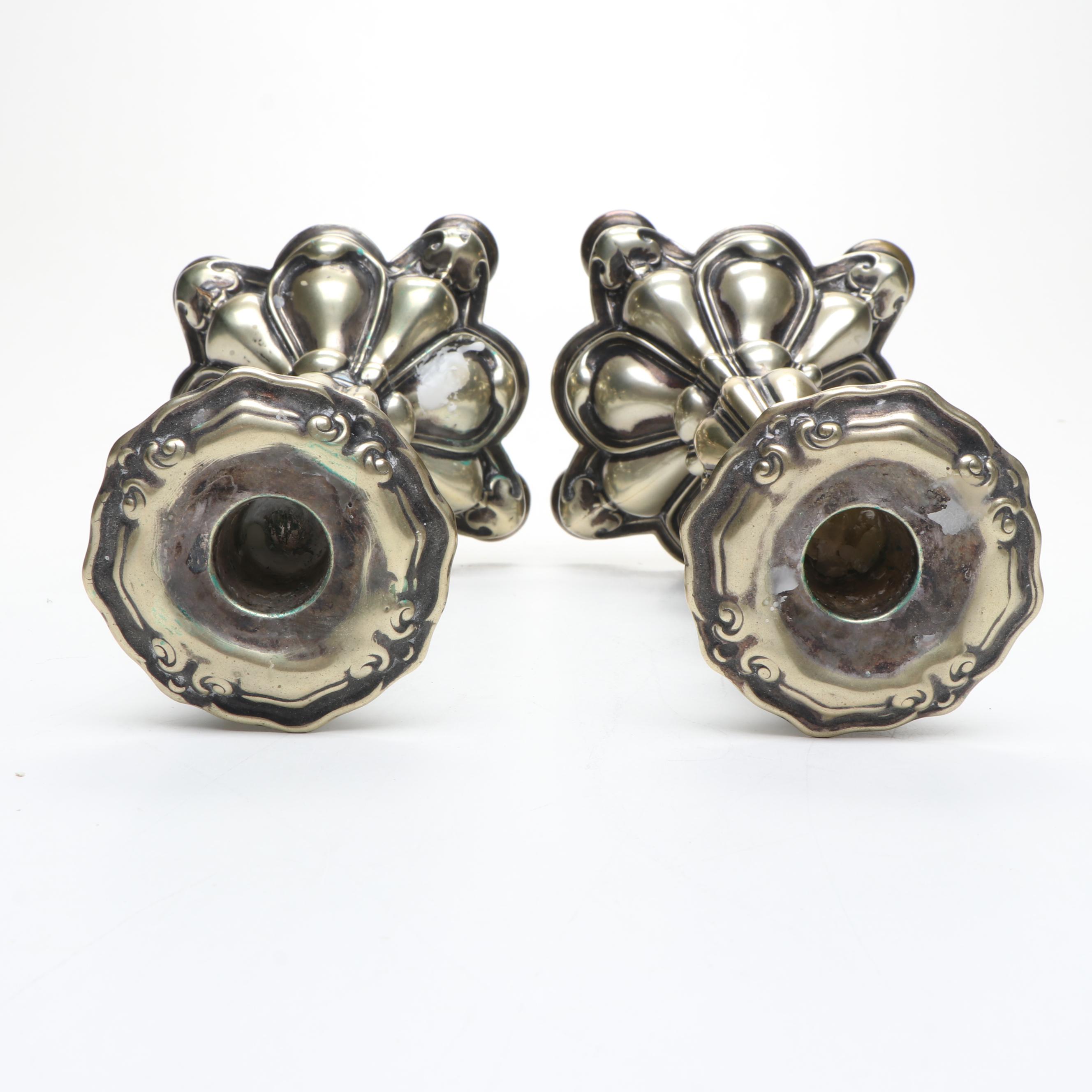 Continental European Baroque Style Silver Plate Candlesticks, 19th Century