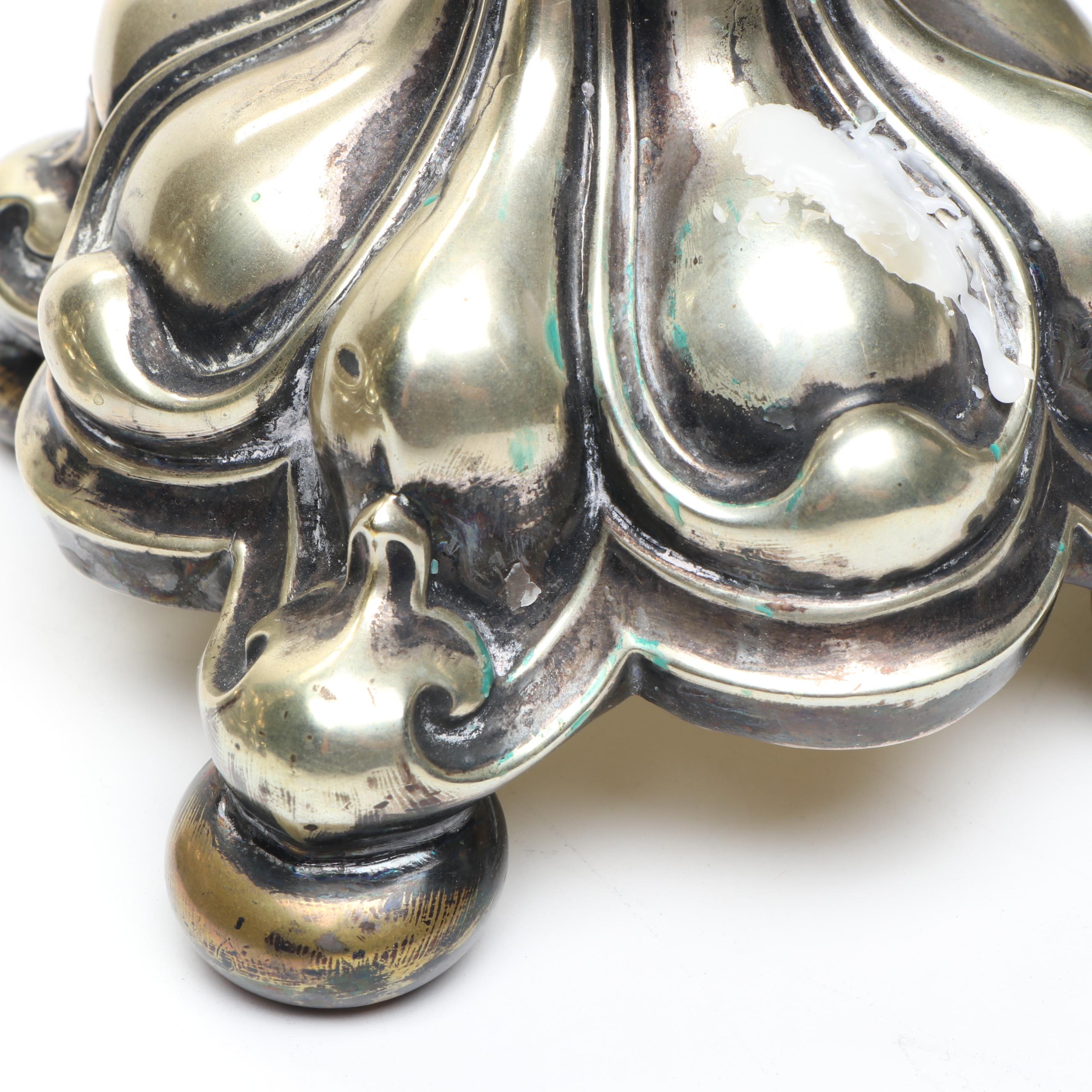 Continental European Baroque Style Silver Plate Candlesticks, 19th Century