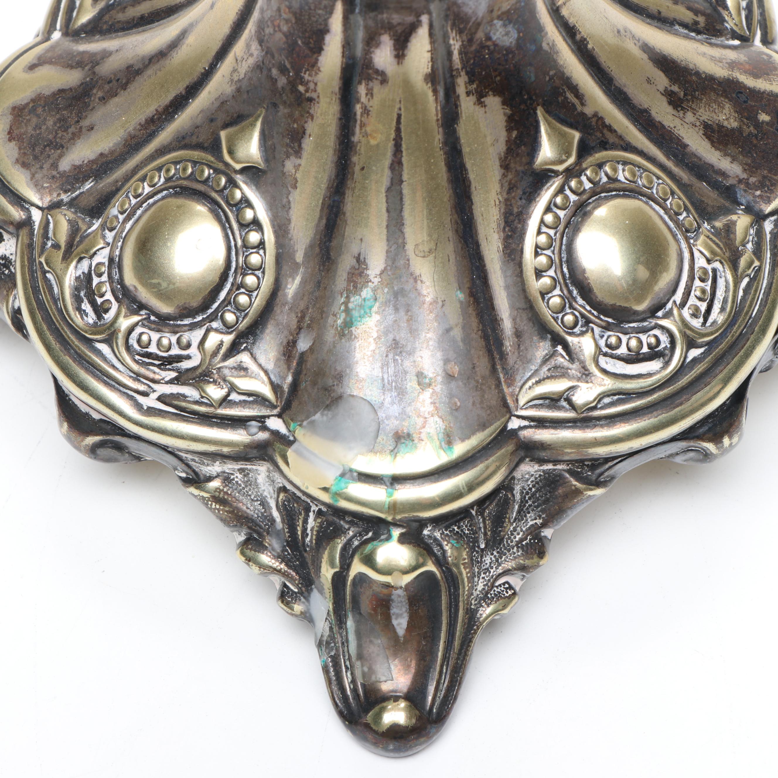 Continental European Baroque Style Silver Plate Candlesticks, 19th Century