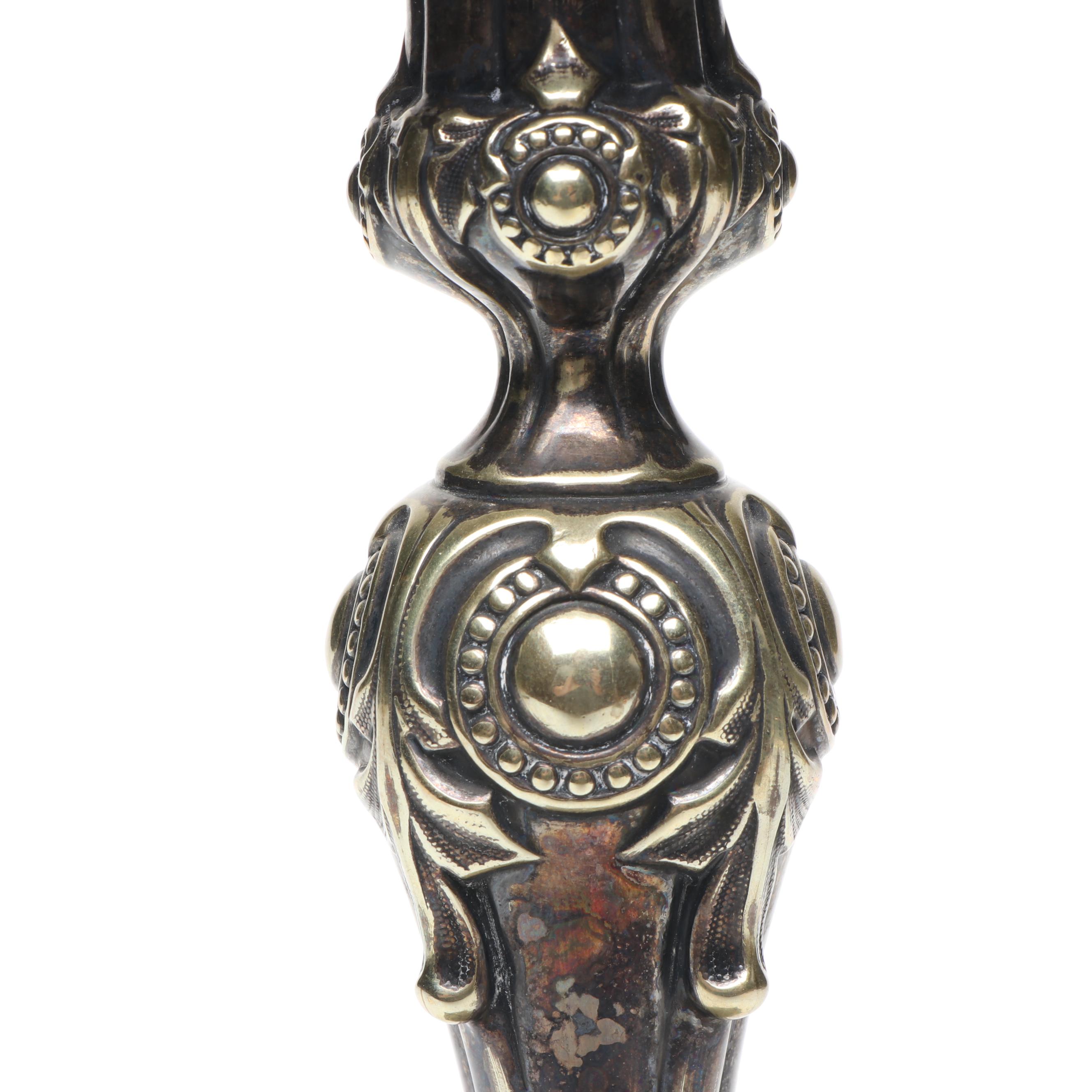 Continental European Baroque Style Silver Plate Candlesticks, 19th Century