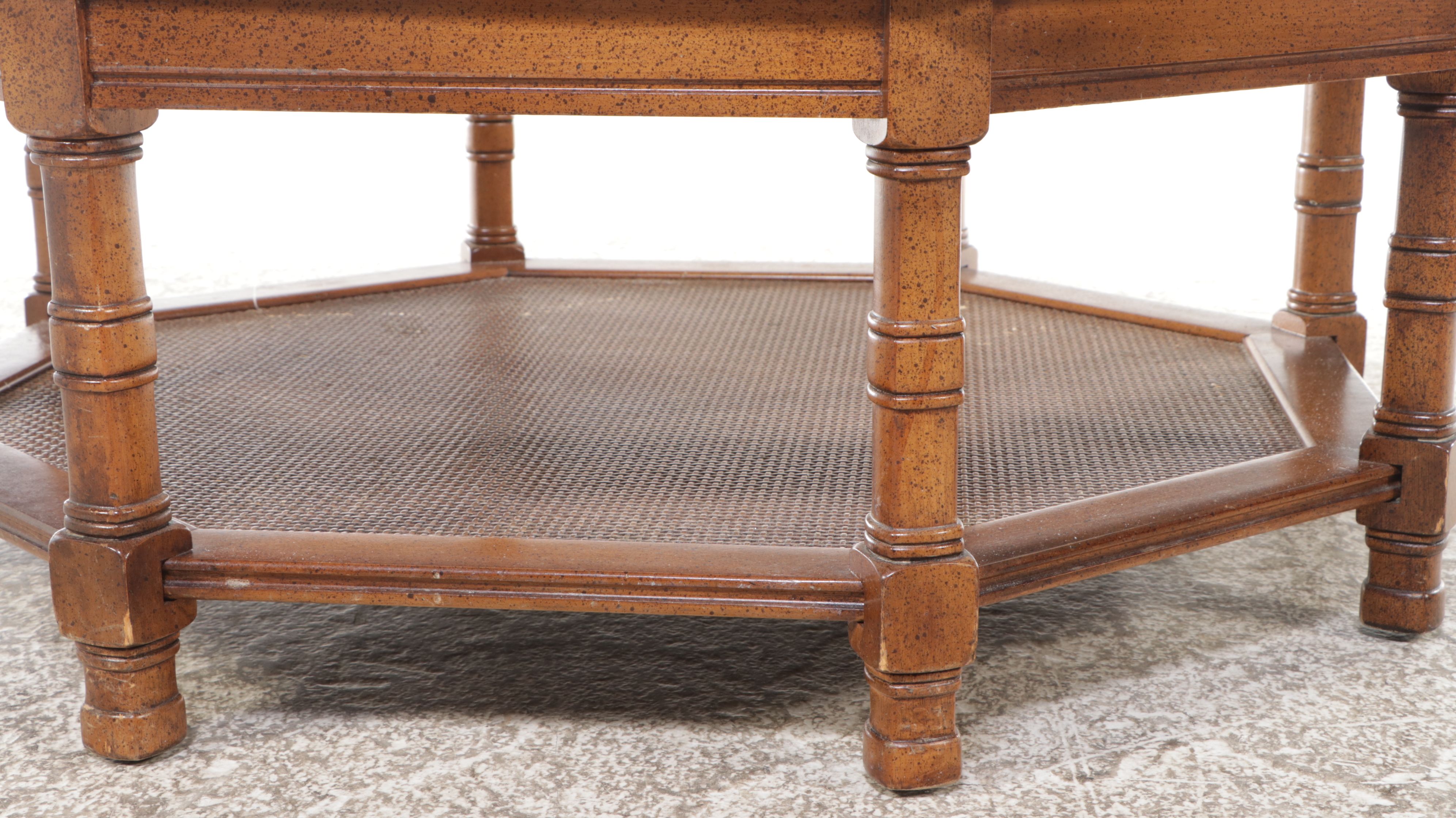 Octagonal Glass-Top Wood Coffee Table, Late 20th Century