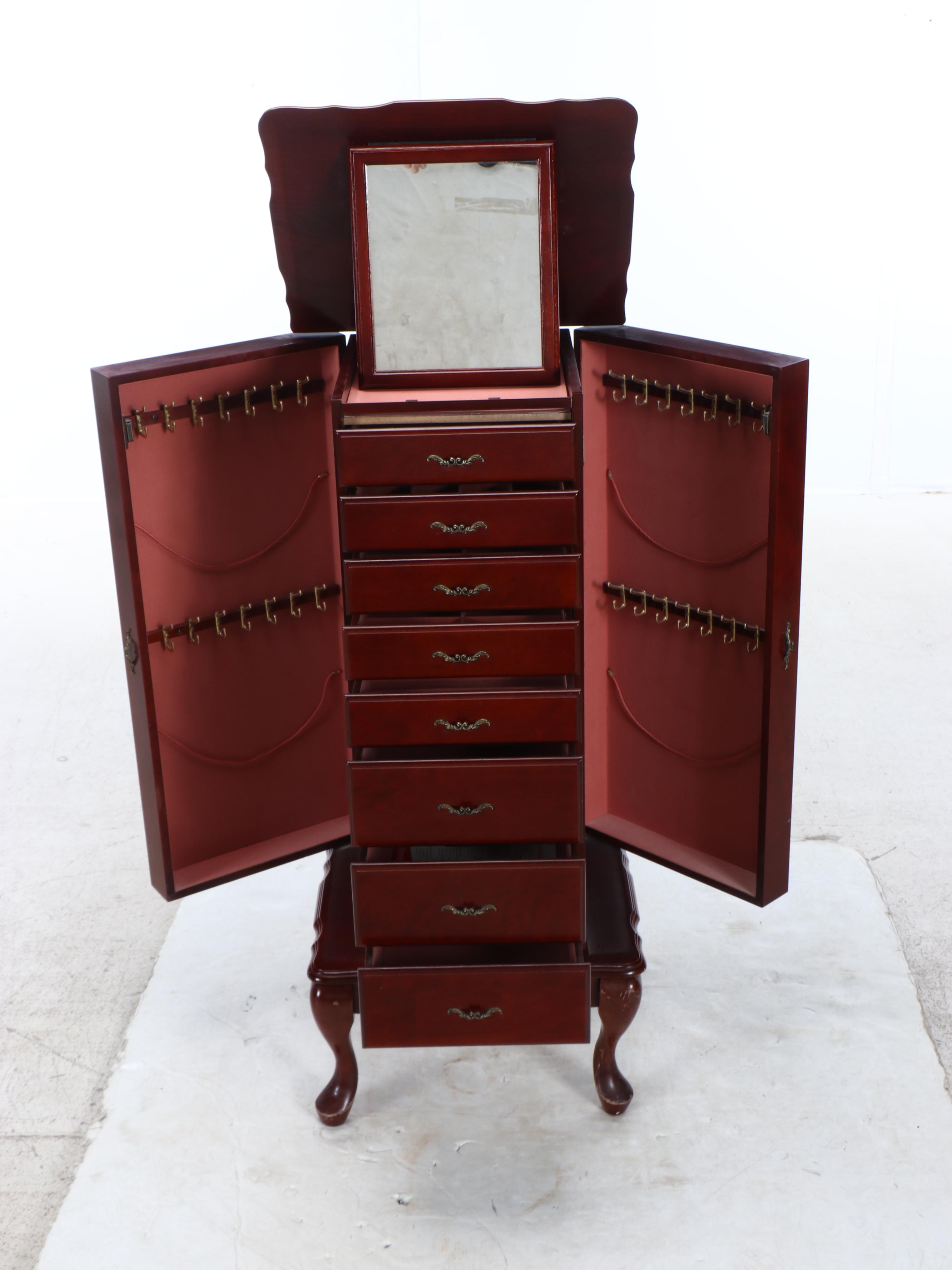 Powell Queen Anne Style Mahogany Finish Wood Jewelry Armoire, 1988