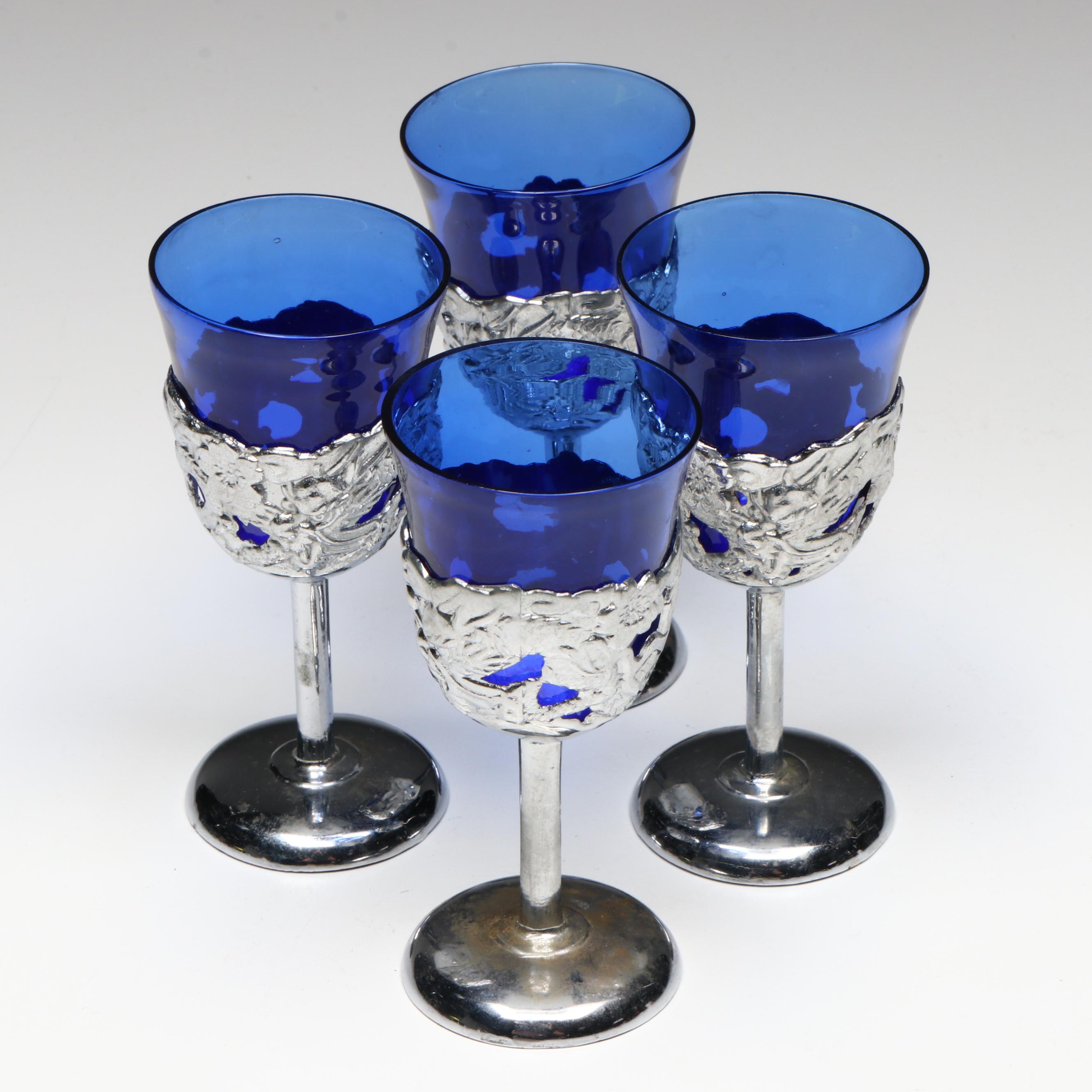 Japanese Metal Tray and Shot Glasses with Ceramic Vase and Buddha