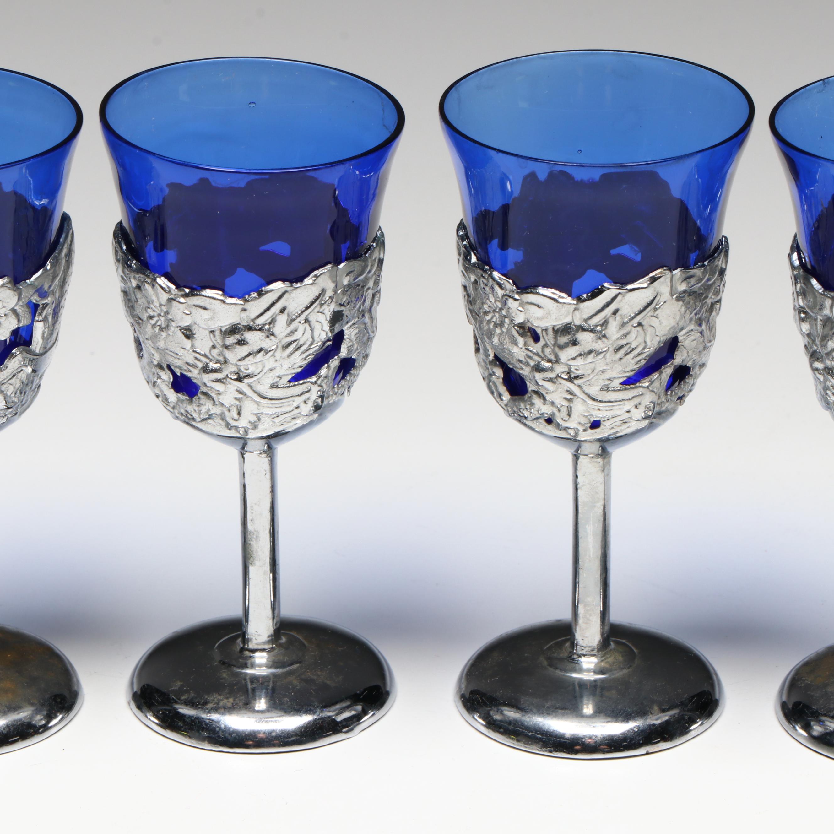 Japanese Metal Tray and Shot Glasses with Ceramic Vase and Buddha