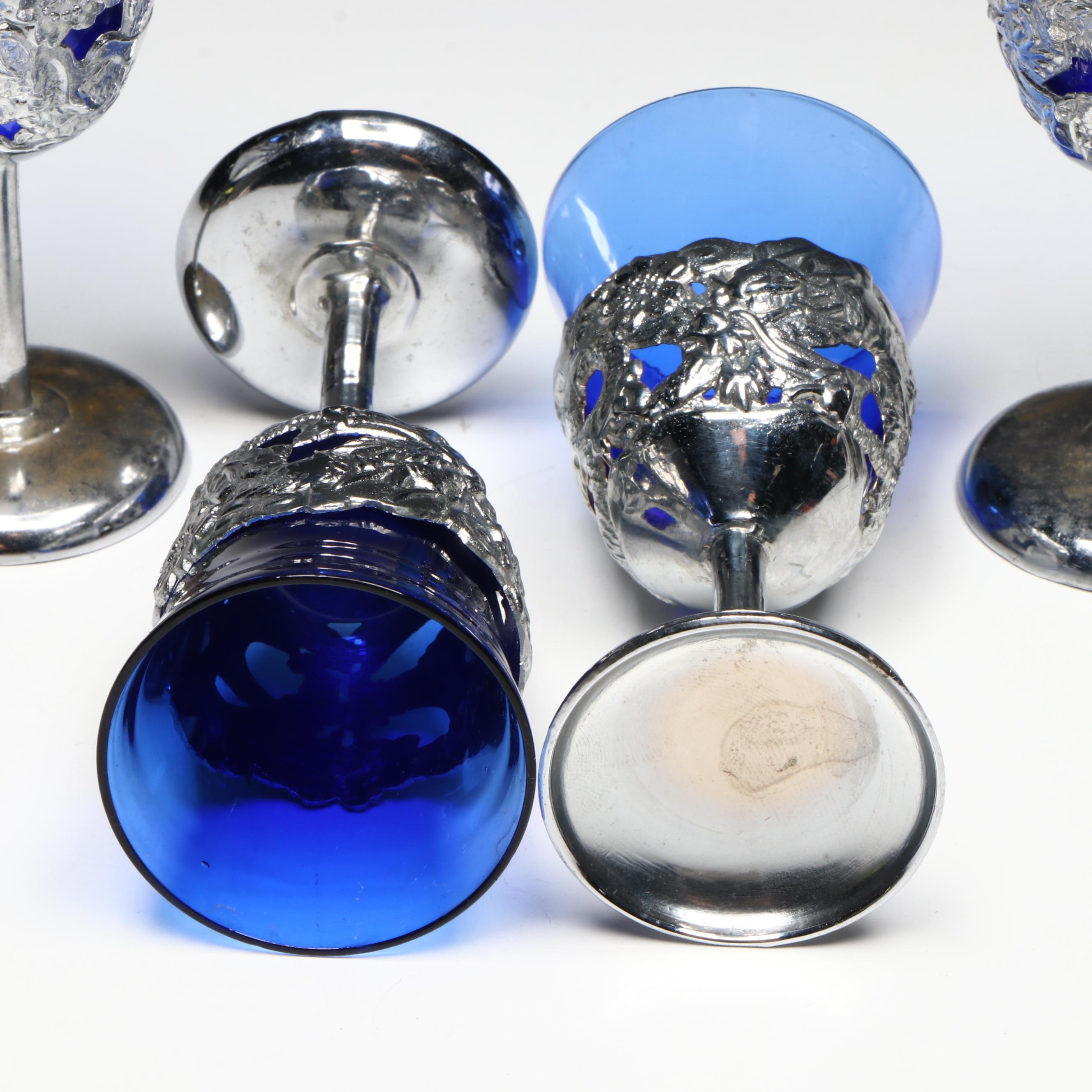 Japanese Metal Tray and Shot Glasses with Ceramic Vase and Buddha