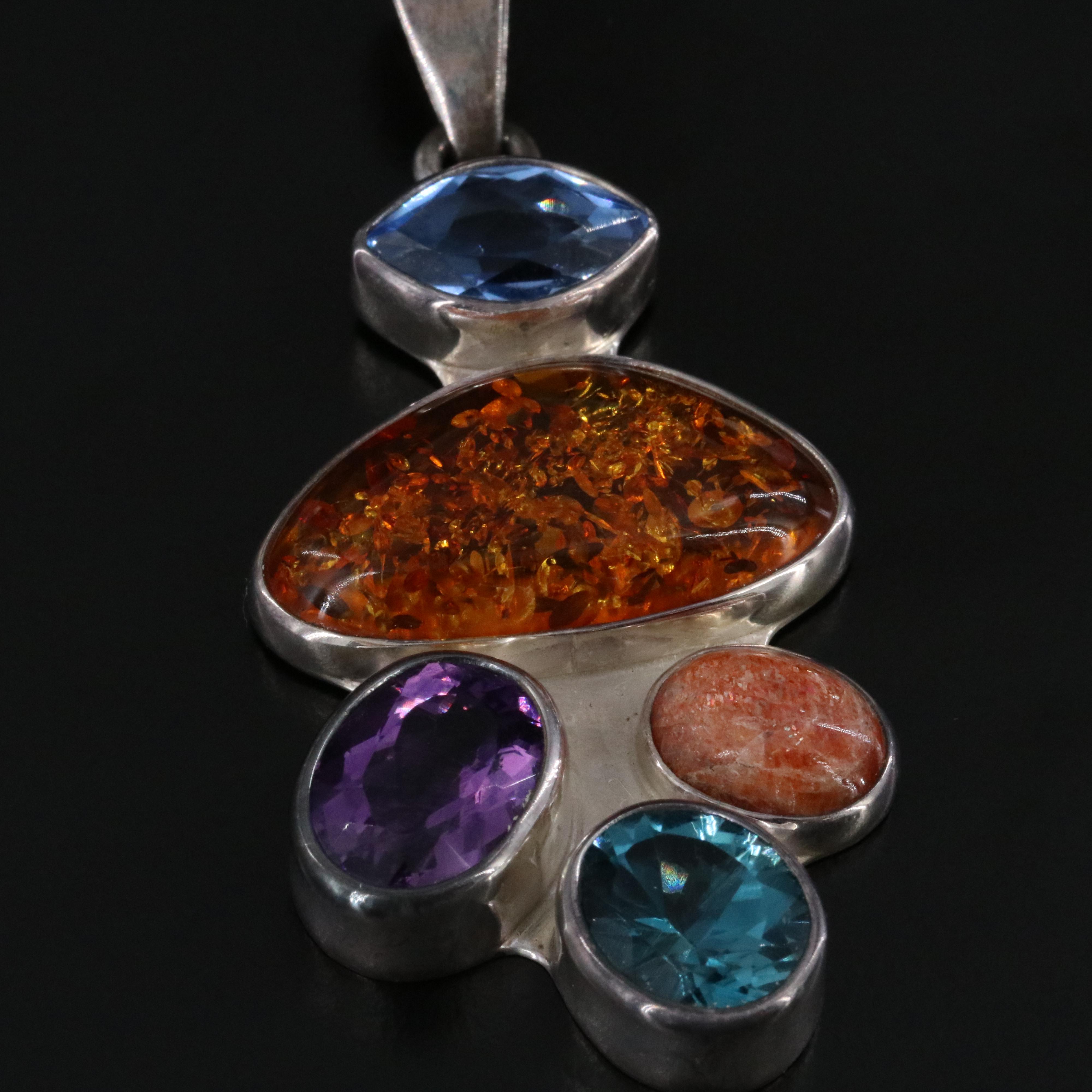Sterling Pendant Including Amber, Sunstone and Amethyst