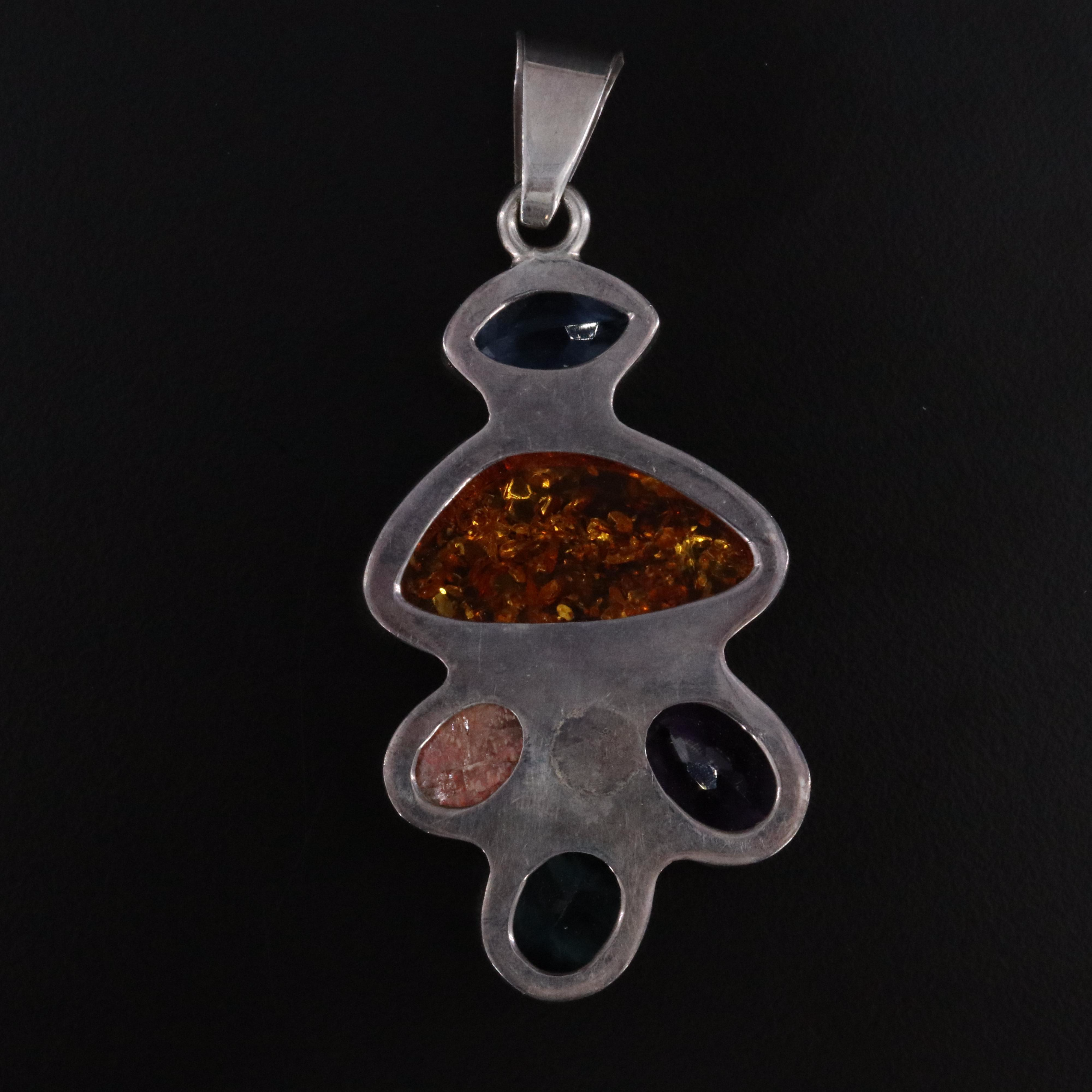 Sterling Pendant Including Amber, Sunstone and Amethyst