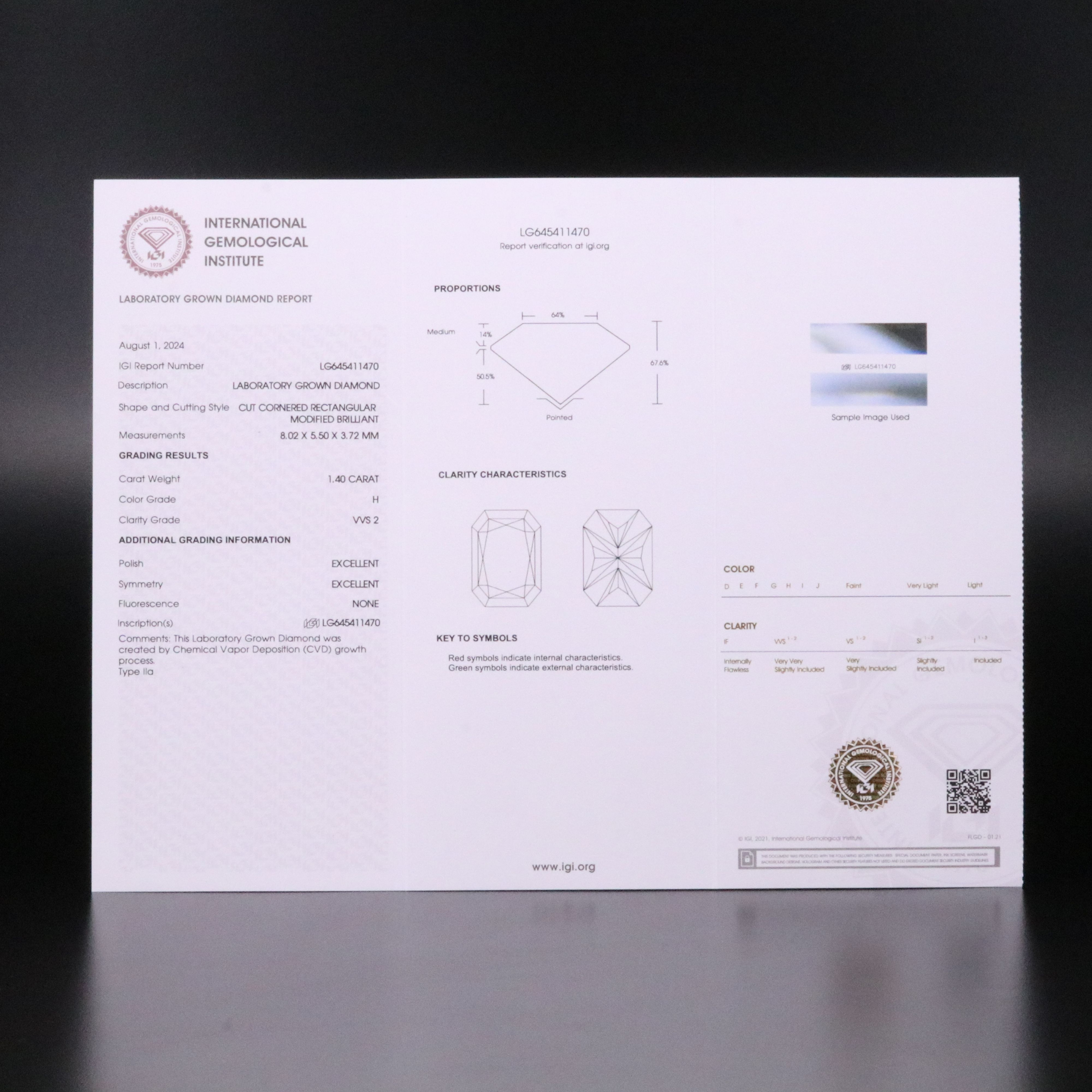 Loose 1.40 CT Lab Grown Diamond with IGI Report