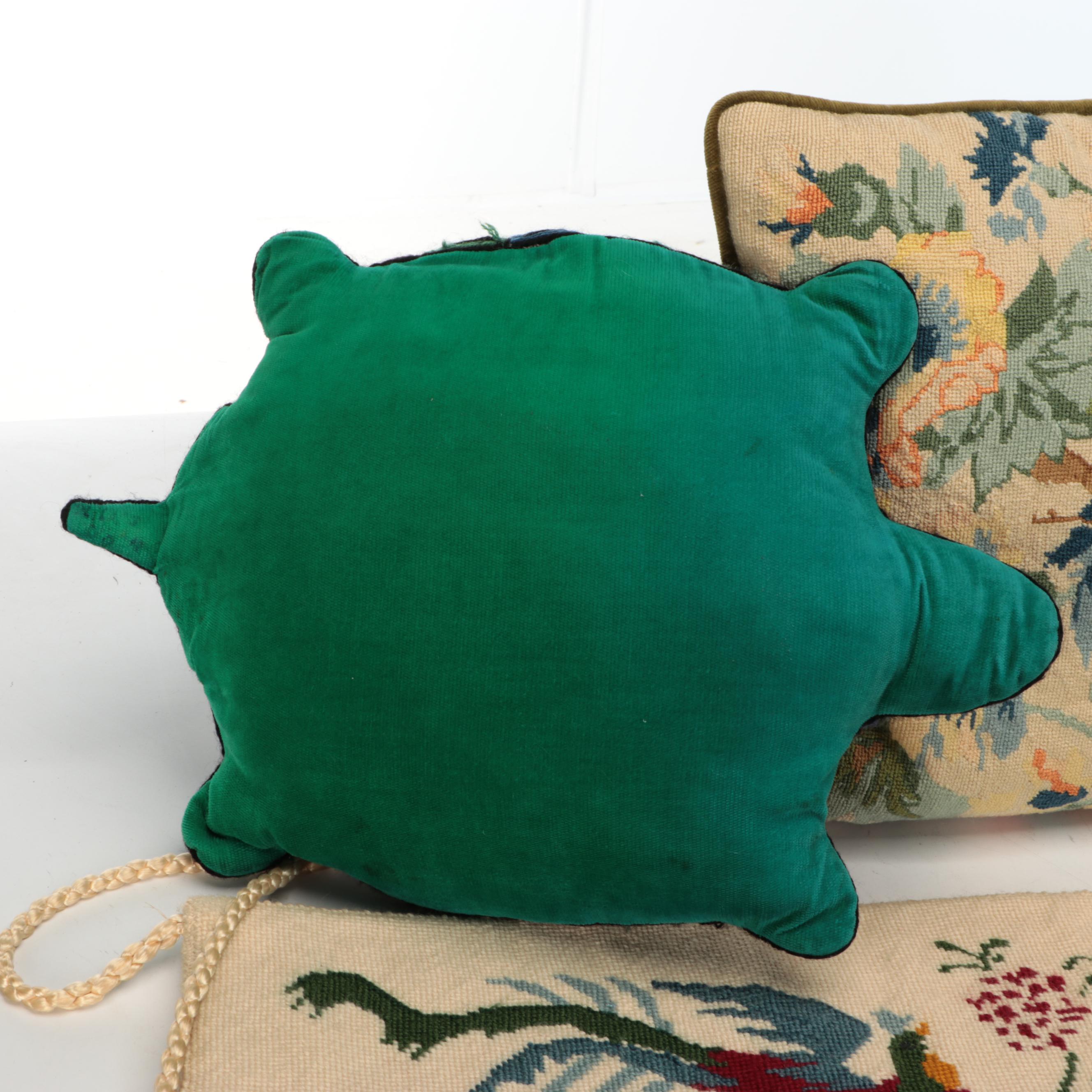 Hand-Stitched Bargello, Birds, Dogs & Turtle Needlepoint Pillows, Wall Panel