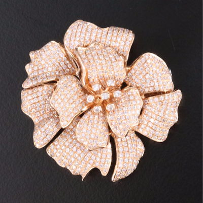 18K Rose Gold 3.08 CTW Diamond and Faint Pink Diamond Pavé Converter Brooch 18K Rose Gold 3.08 CTW Diamond and Faint Pink Diamond Pavé Converter Brooch