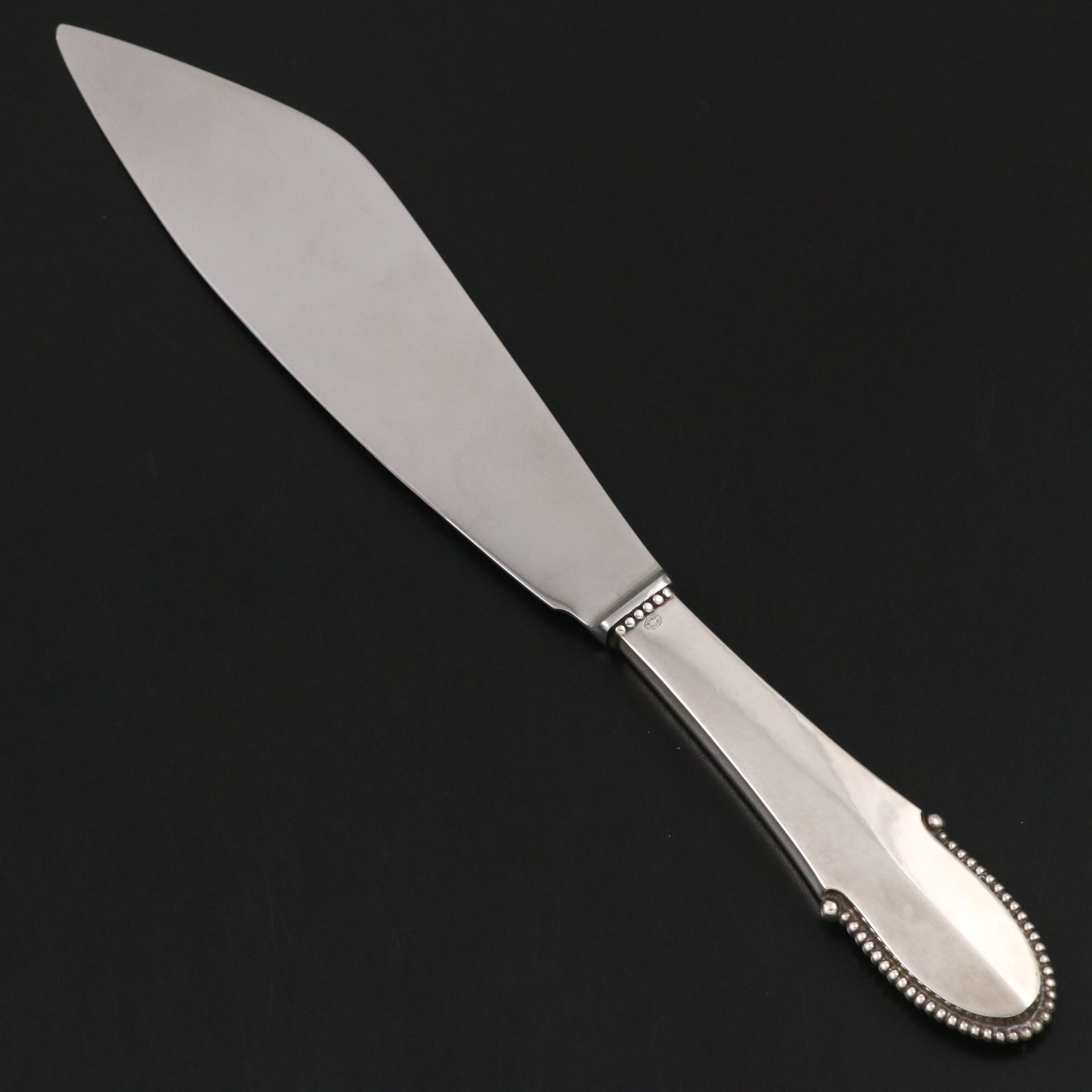 Georg Jensen "Beaded" Stainless Steel and Sterling Handled Cake Knife