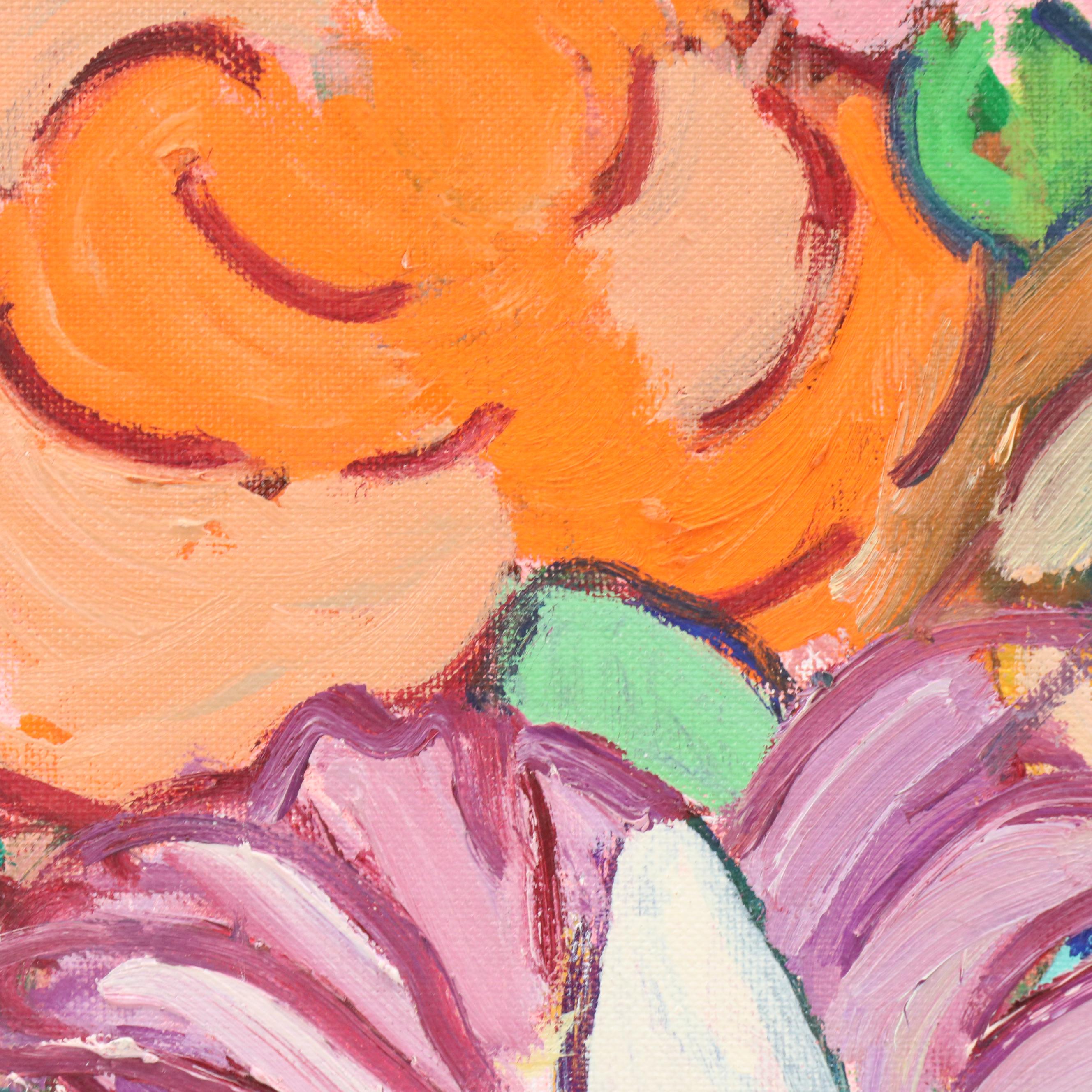 Janice Guttman Acrylic Painting of Stylized Daisies and Other Flowers, 1992