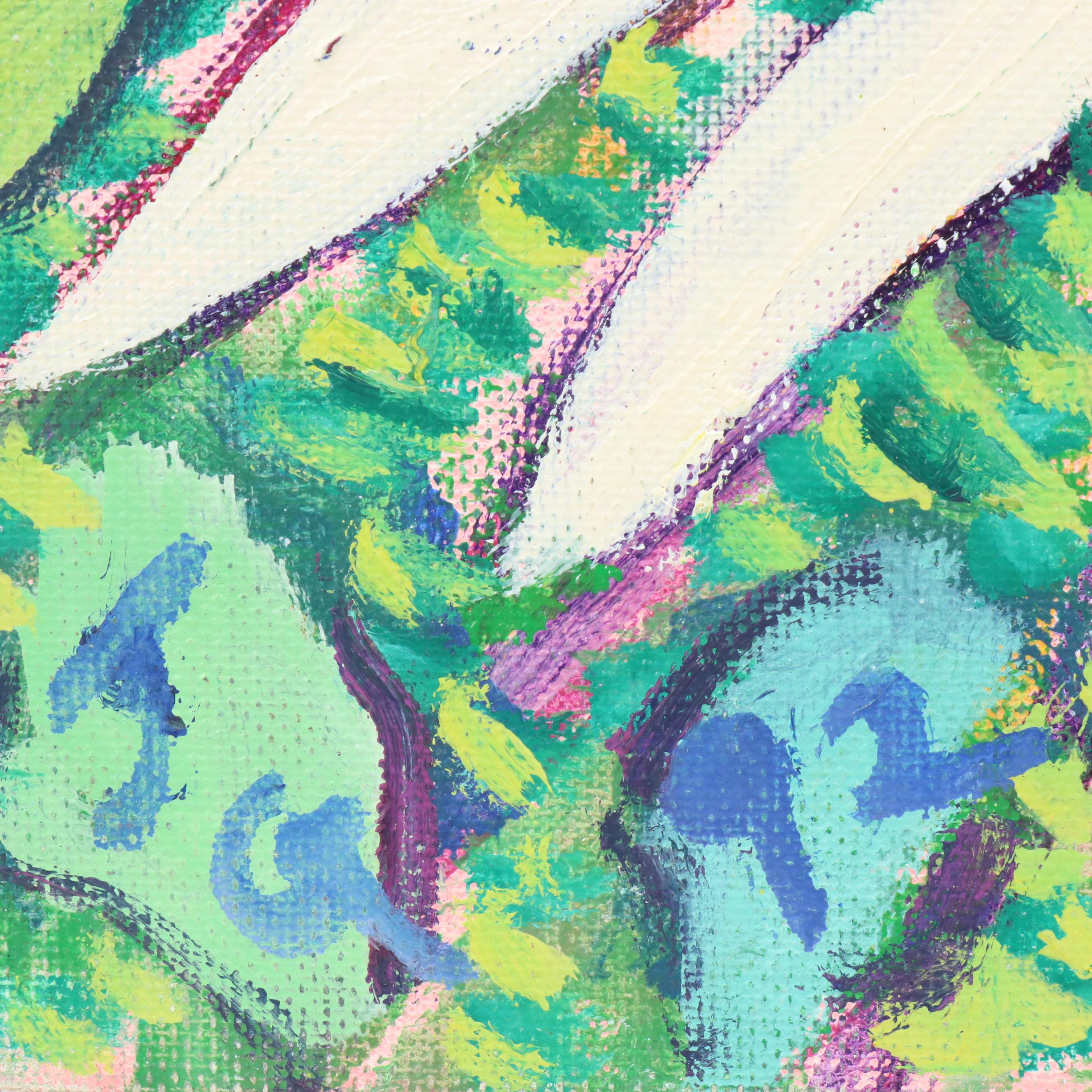 Janice Guttman Acrylic Painting of Stylized Daisies and Other Flowers, 1992