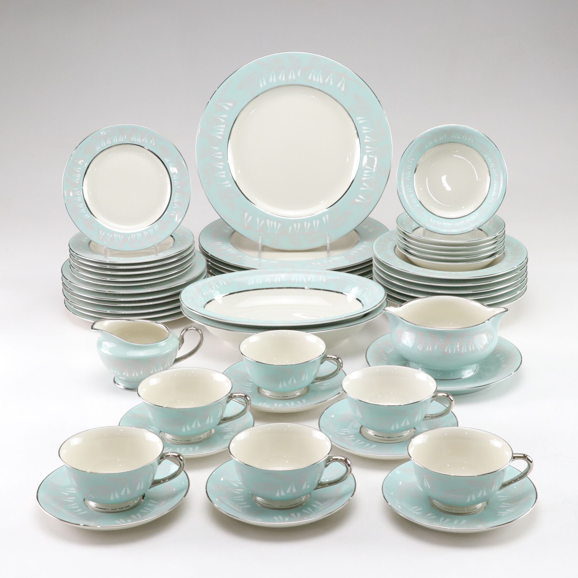 Nancy Prentiss "Foxhall" Platinum Trim Porcelain Dinnerware Set for Six