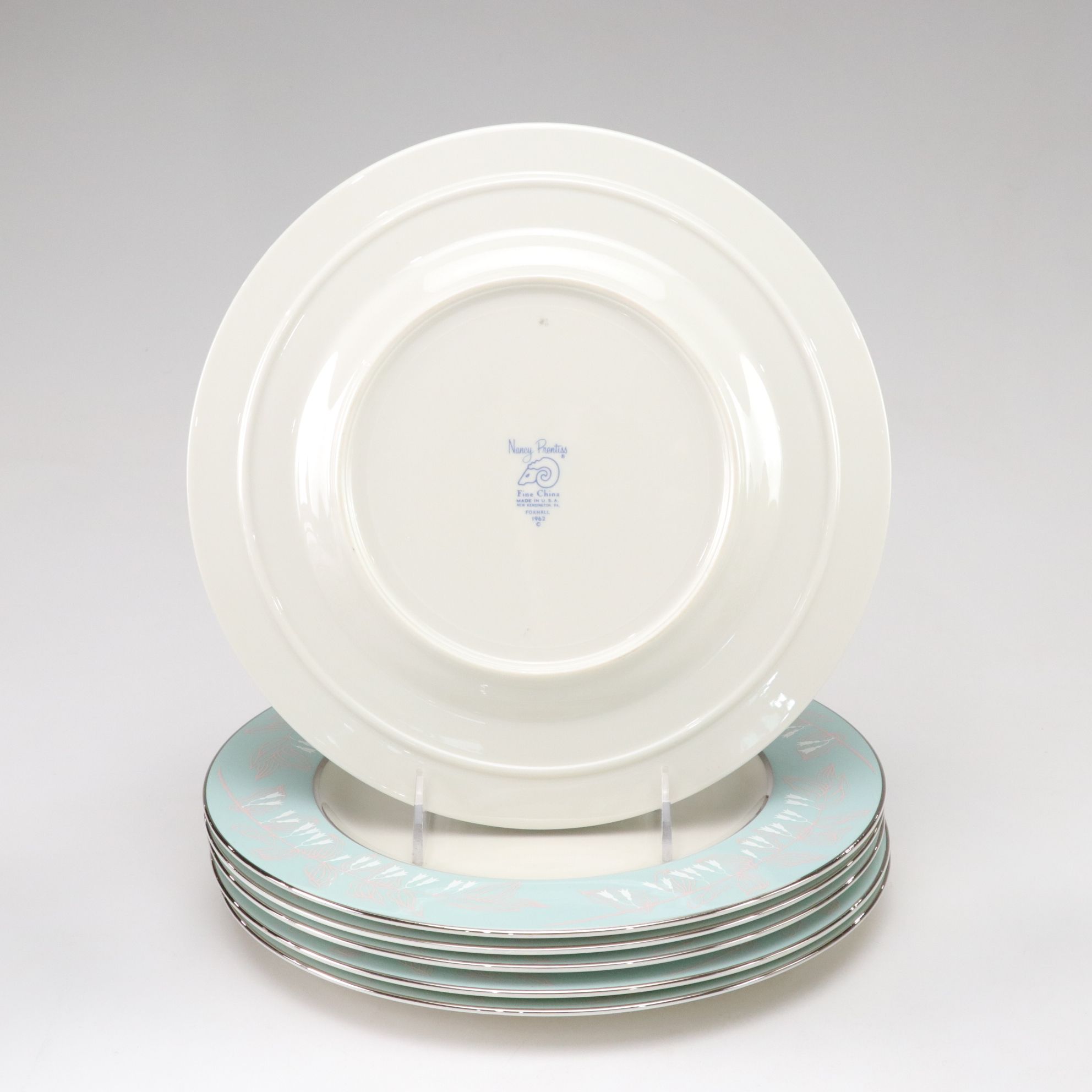 Nancy Prentiss "Foxhall" Platinum Trim Porcelain Dinnerware Set for Six