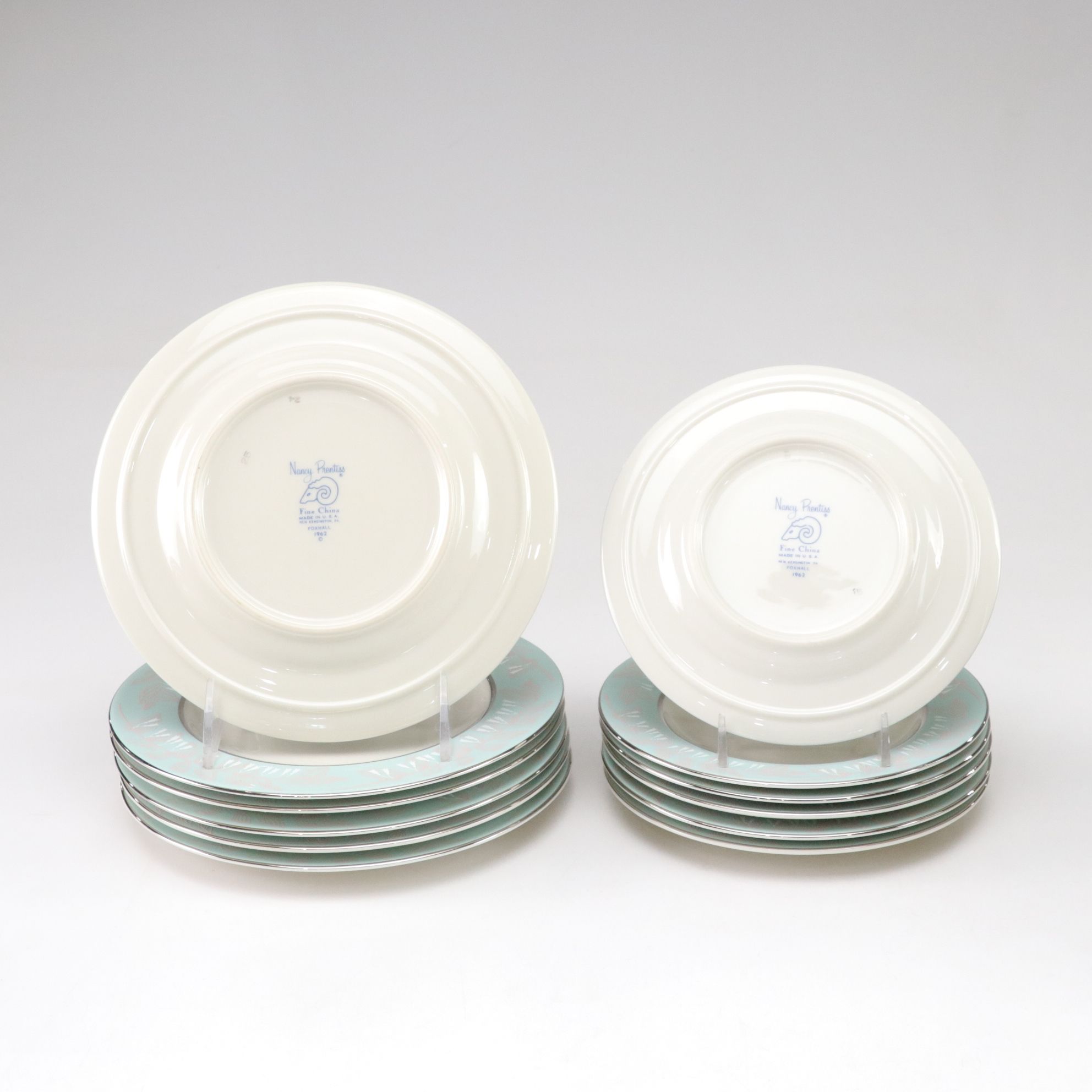 Nancy Prentiss "Foxhall" Platinum Trim Porcelain Dinnerware Set for Six