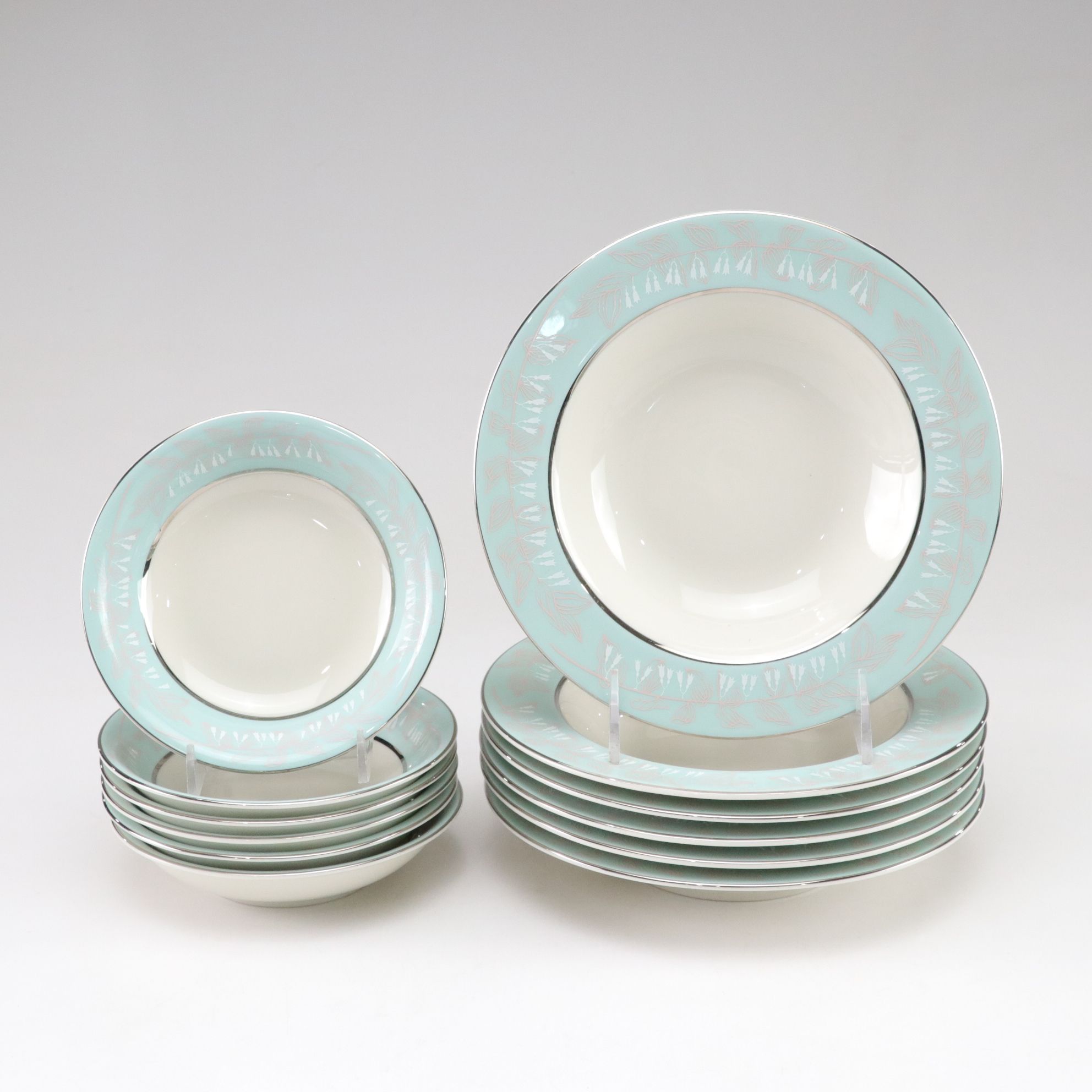 Nancy Prentiss "Foxhall" Platinum Trim Porcelain Dinnerware Set for Six