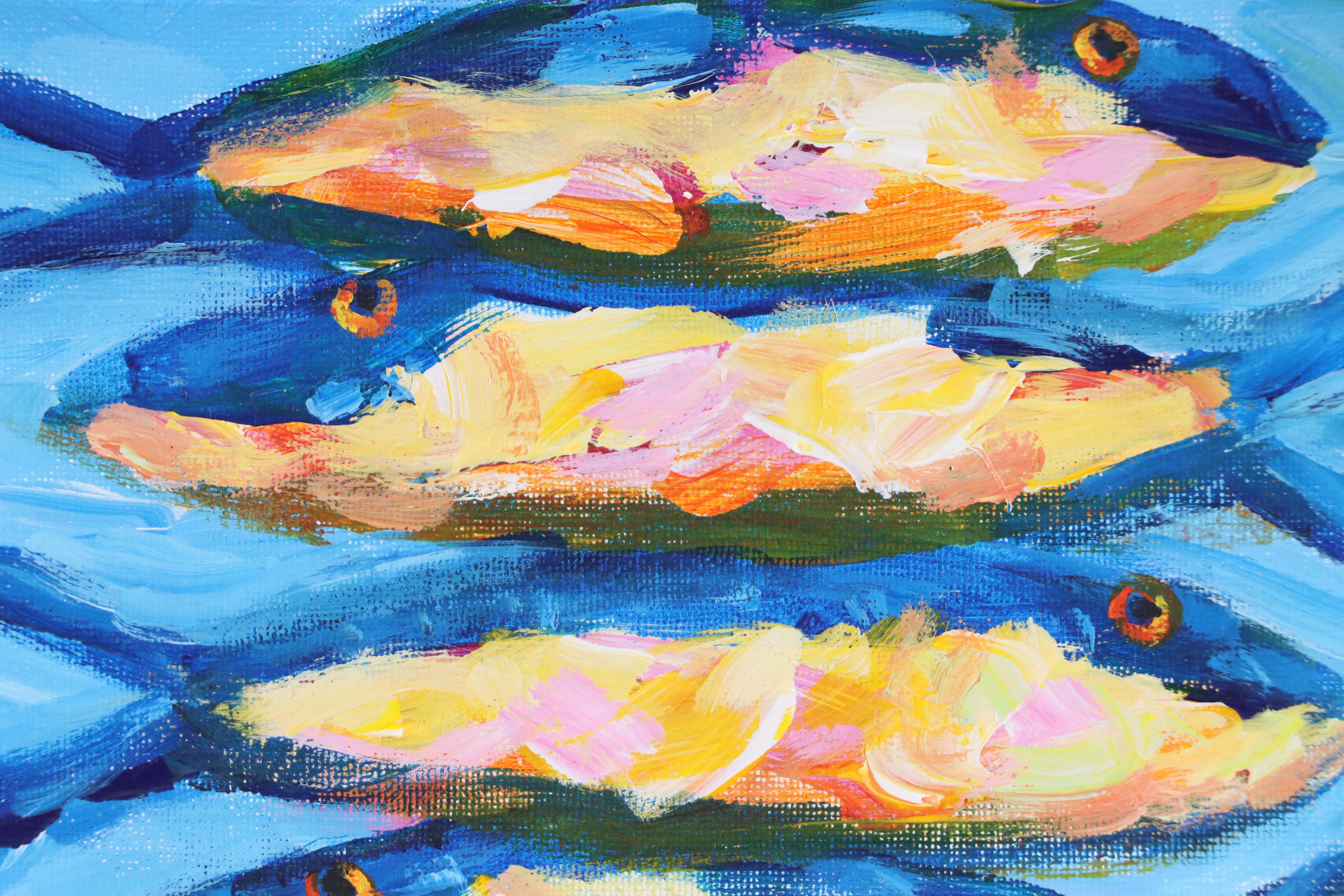 Elle Raines Stylized Acrylic Painting "Sardines," 21st Century