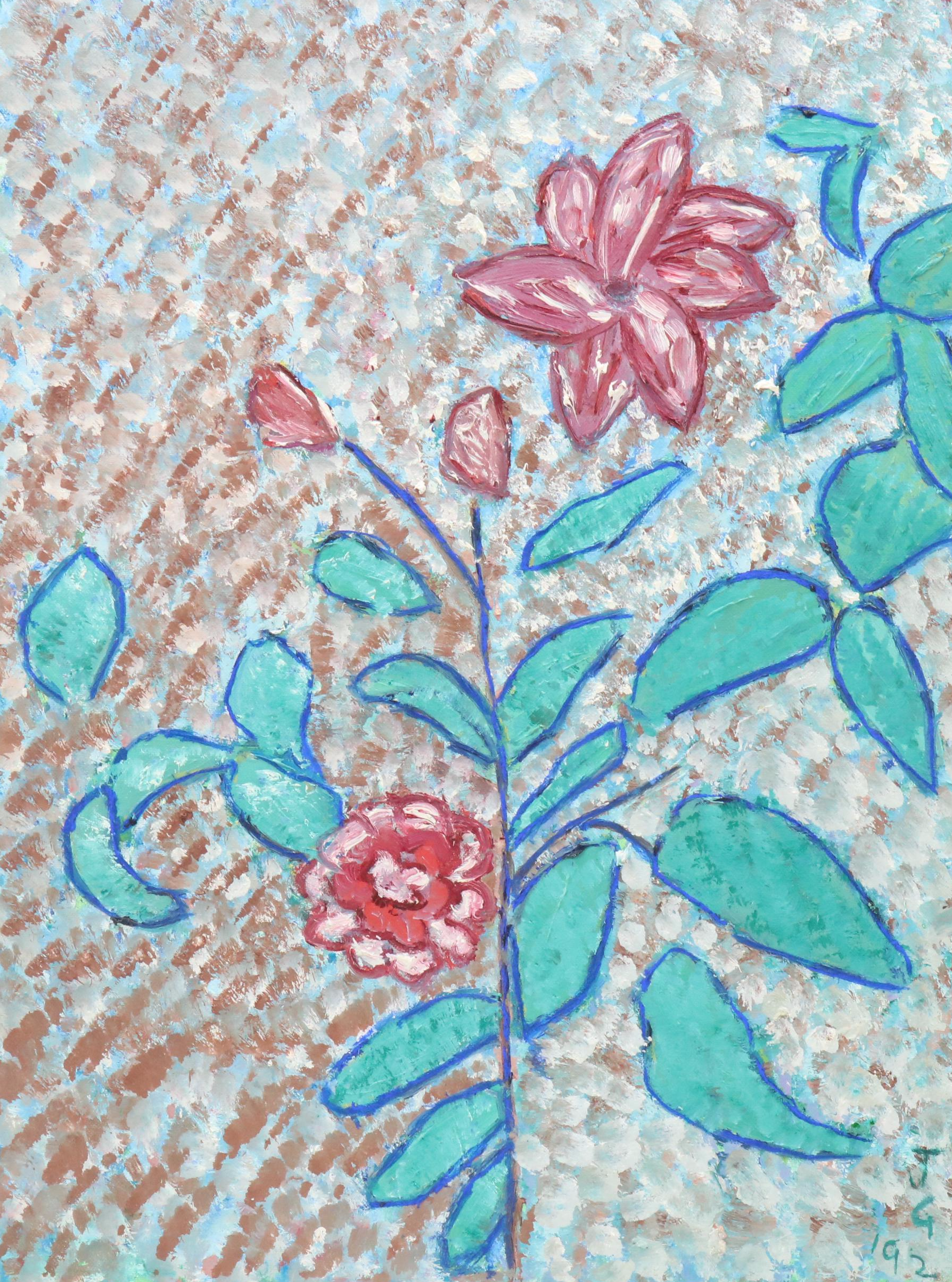 Janice Guttman Stylized Impasto Oil Painting with Flowers, 1992