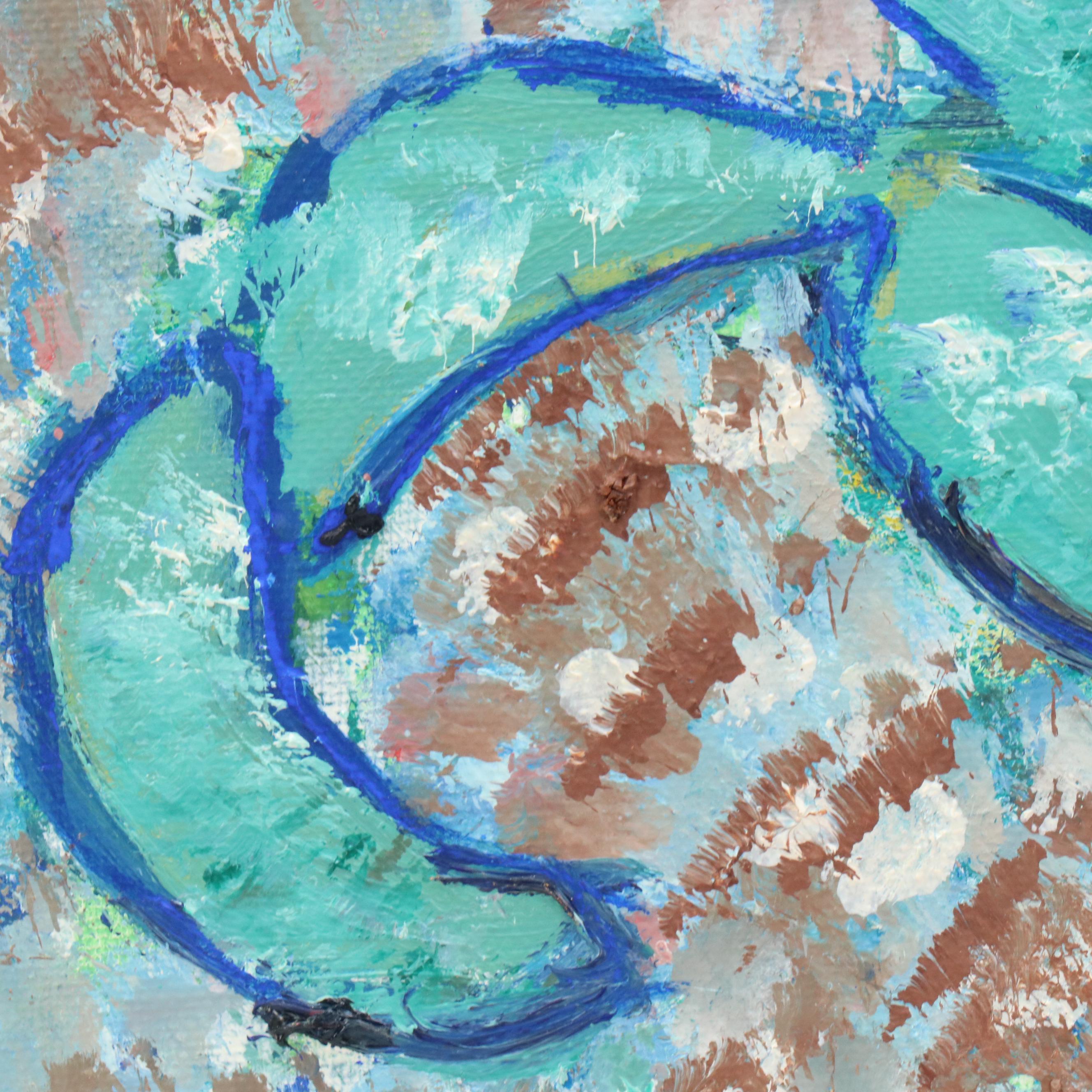 Janice Guttman Stylized Impasto Oil Painting with Flowers, 1992