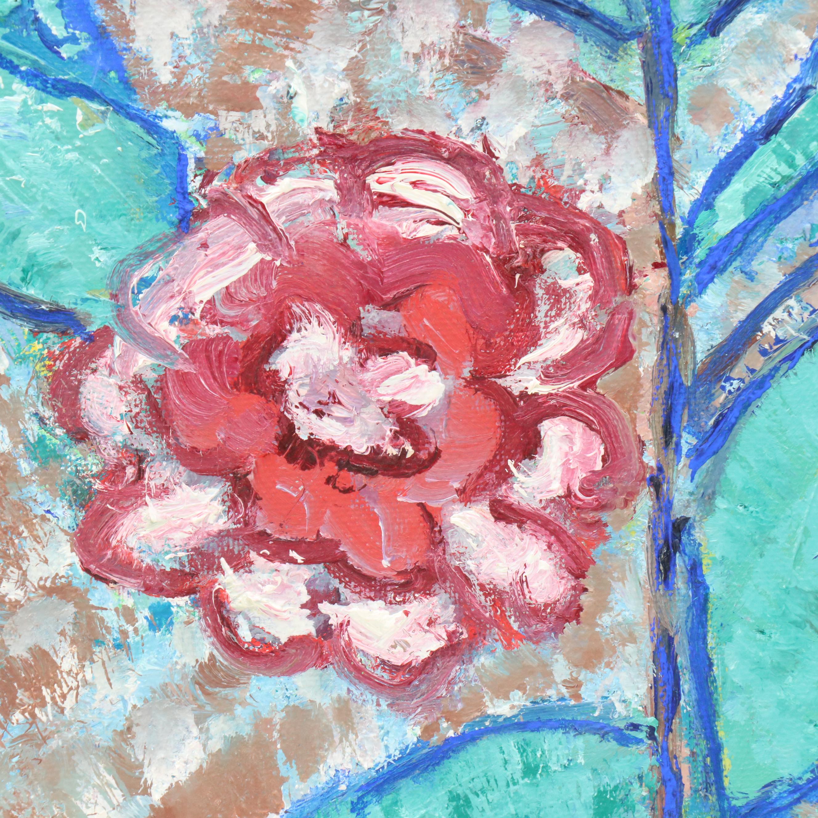 Janice Guttman Stylized Impasto Oil Painting with Flowers, 1992