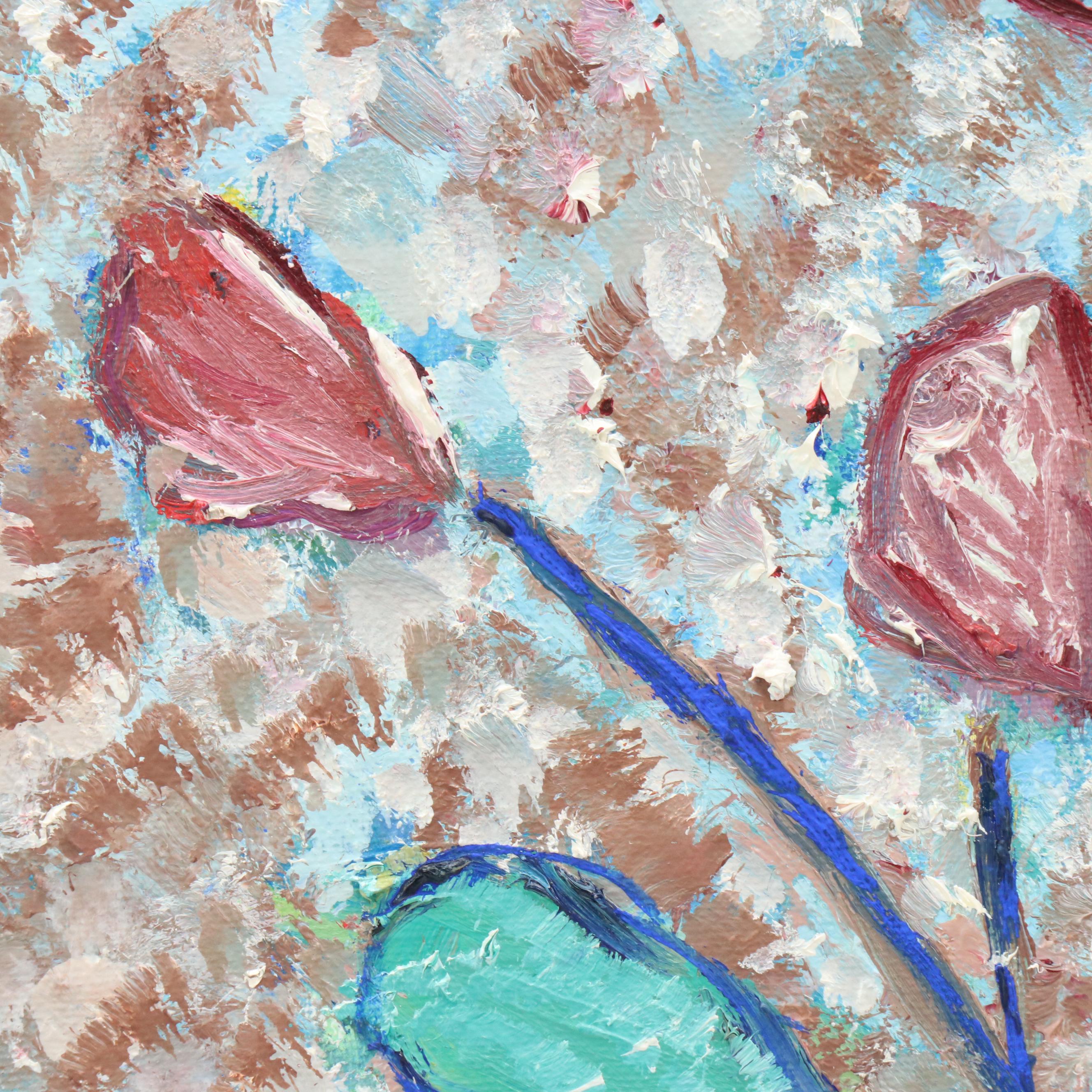 Janice Guttman Stylized Impasto Oil Painting with Flowers, 1992