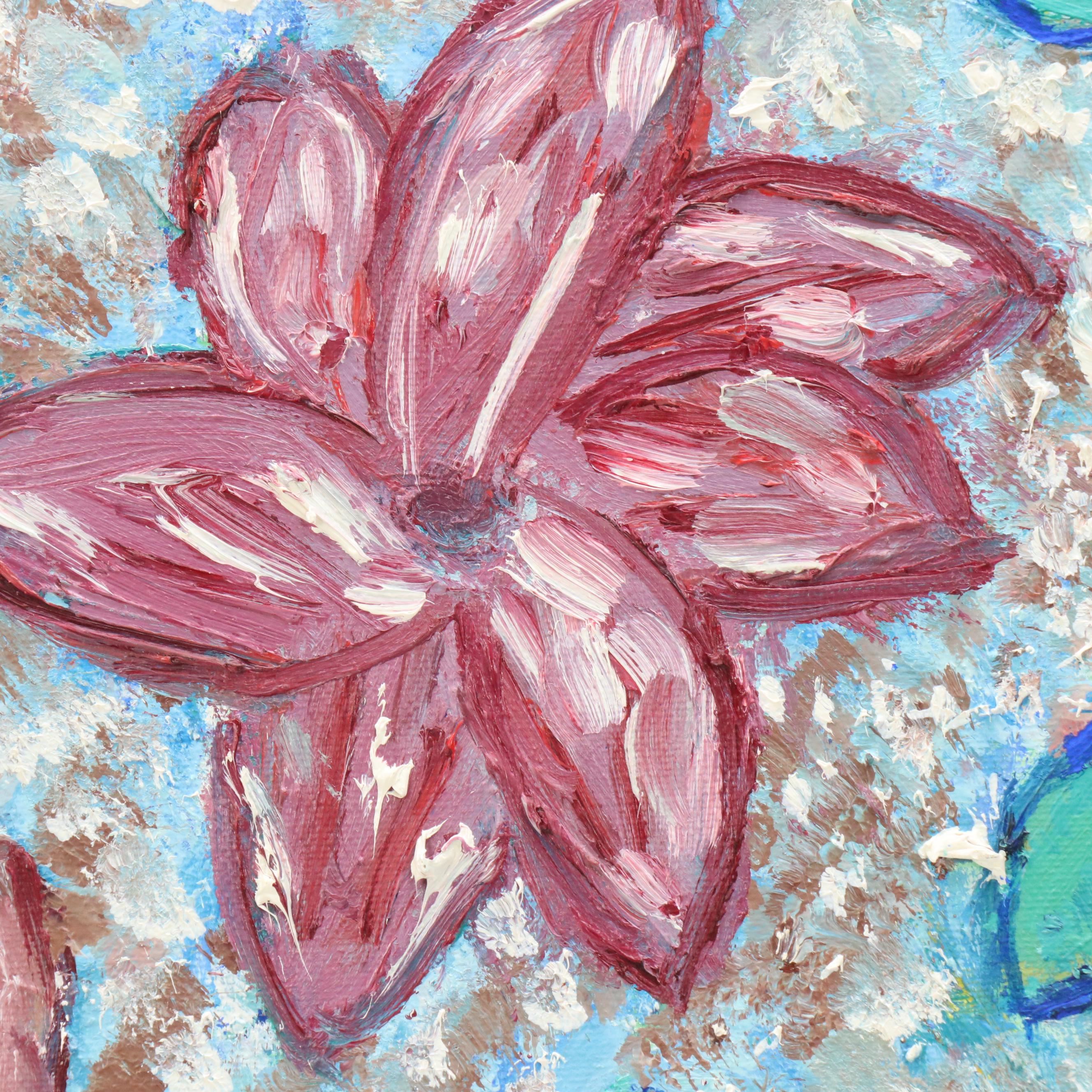 Janice Guttman Stylized Impasto Oil Painting with Flowers, 1992