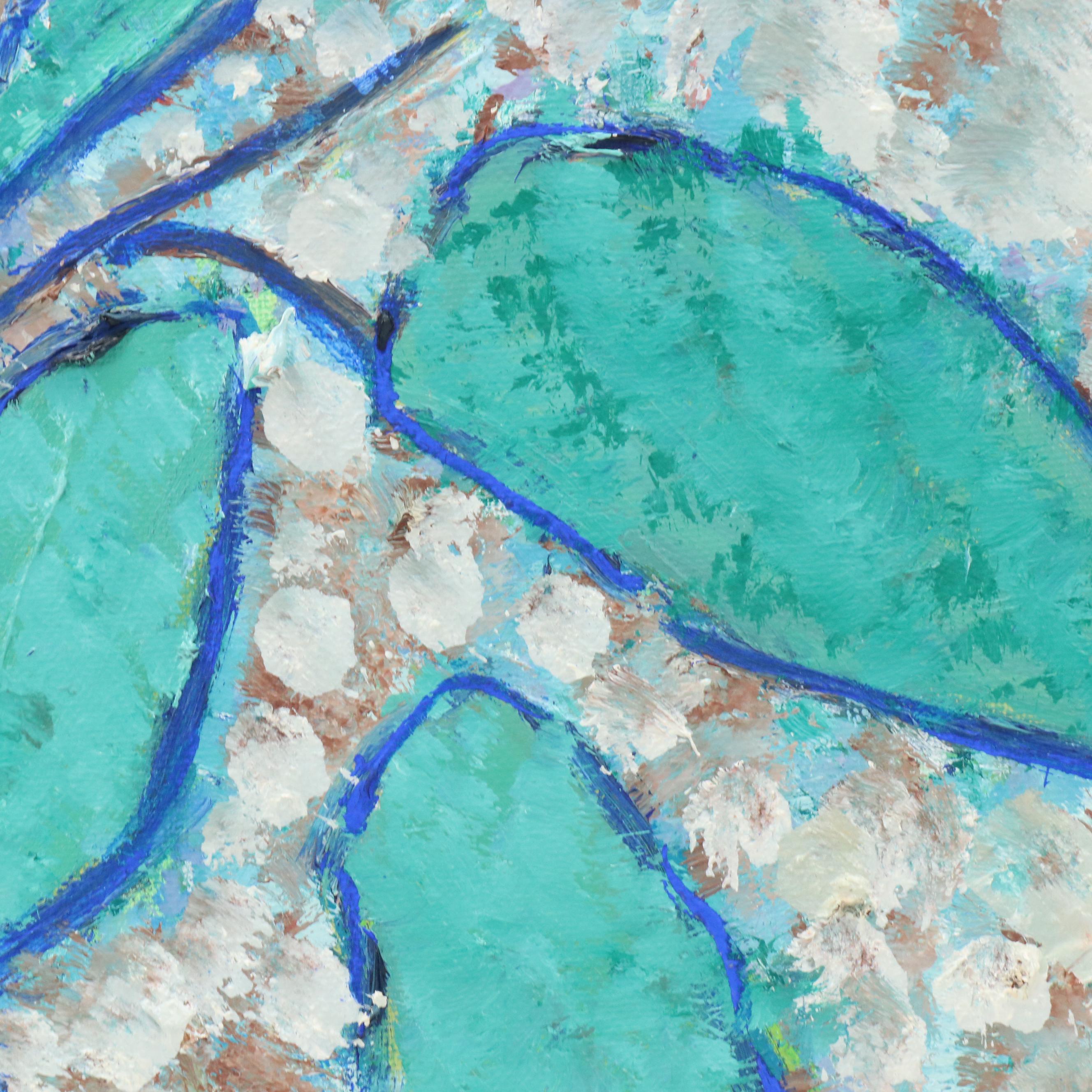 Janice Guttman Stylized Impasto Oil Painting with Flowers, 1992