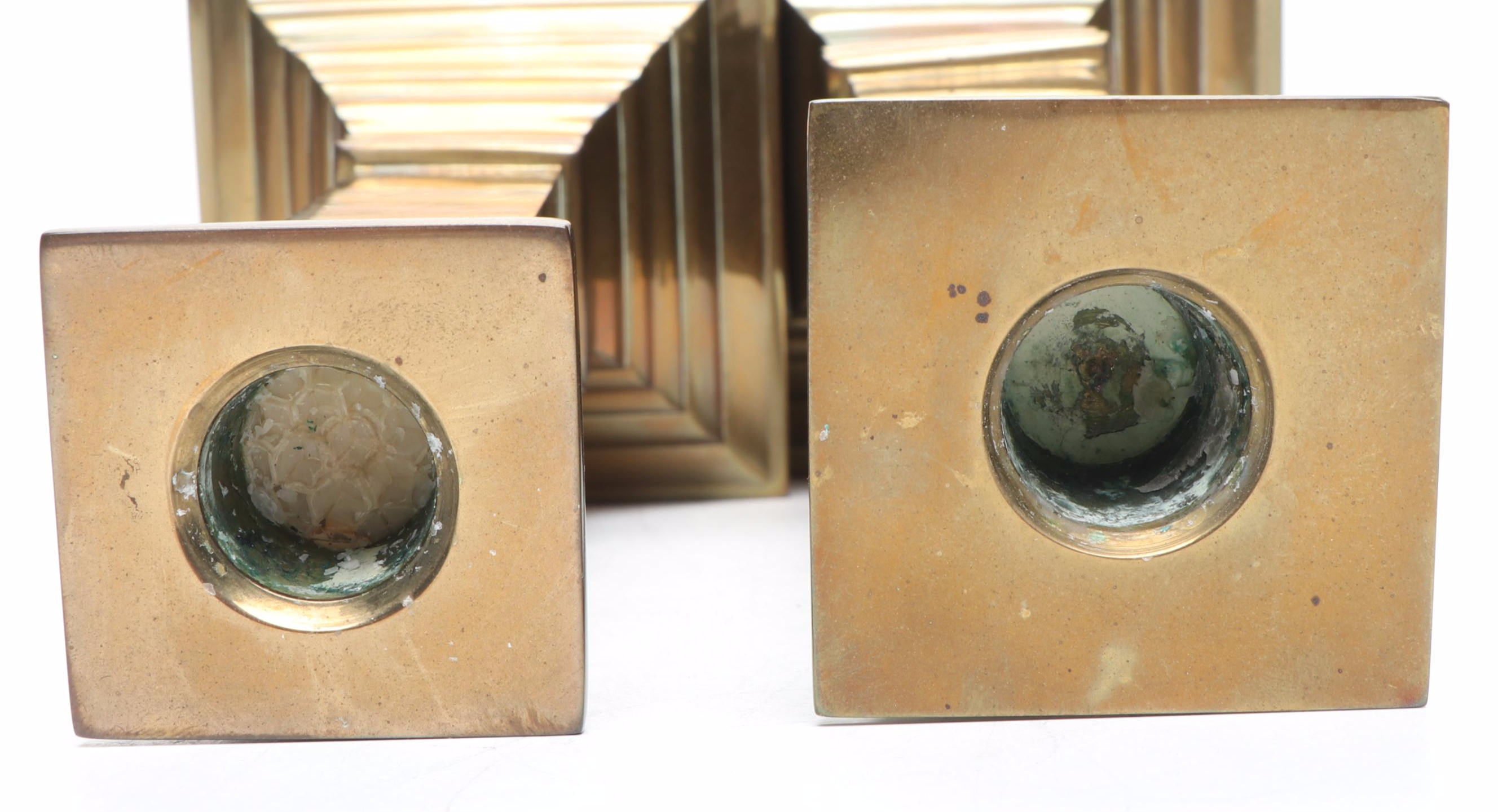 Neoclassical Style Brass Pillar Candlesticks, Mid to Late 20th Century