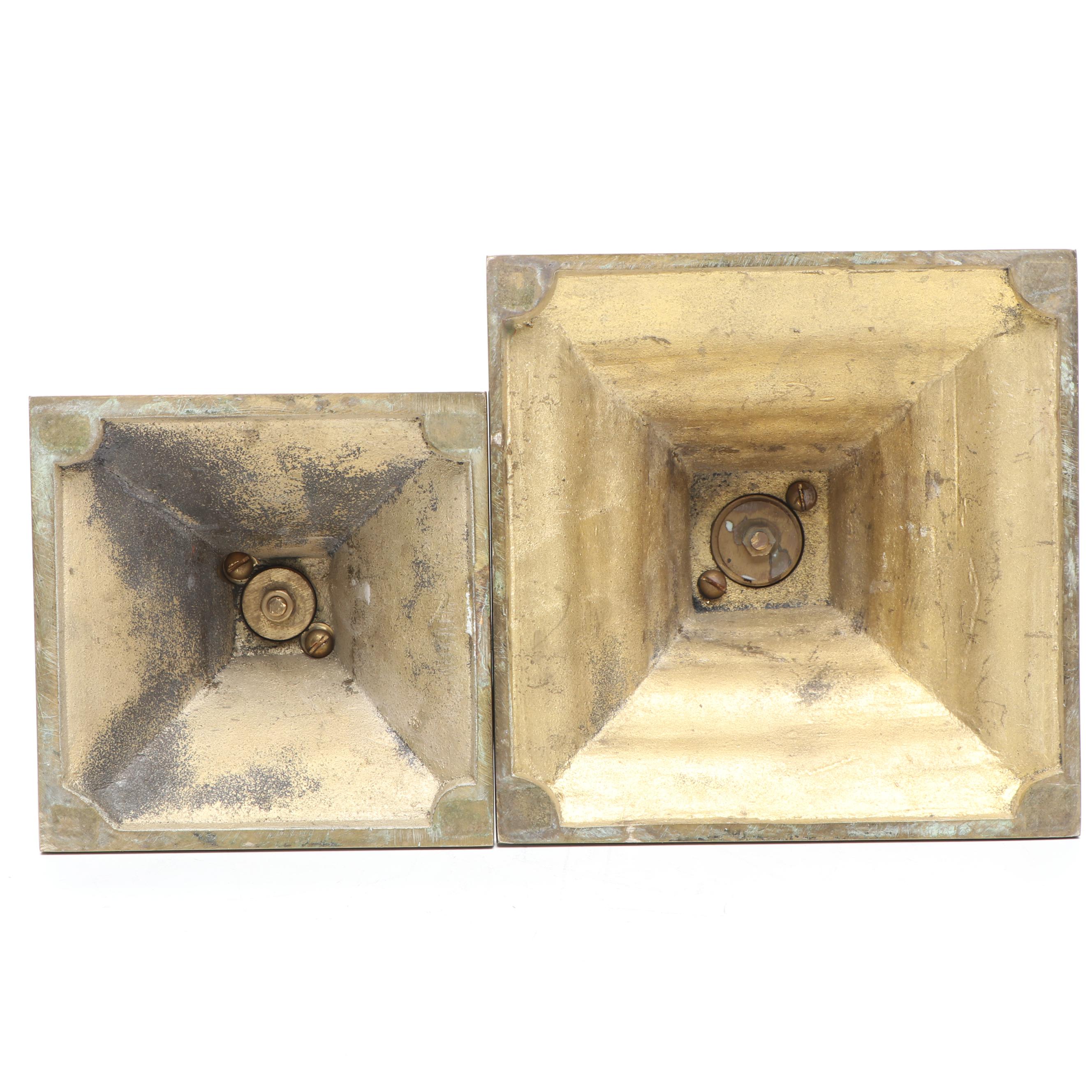 Neoclassical Style Brass Pillar Candlesticks, Mid to Late 20th Century