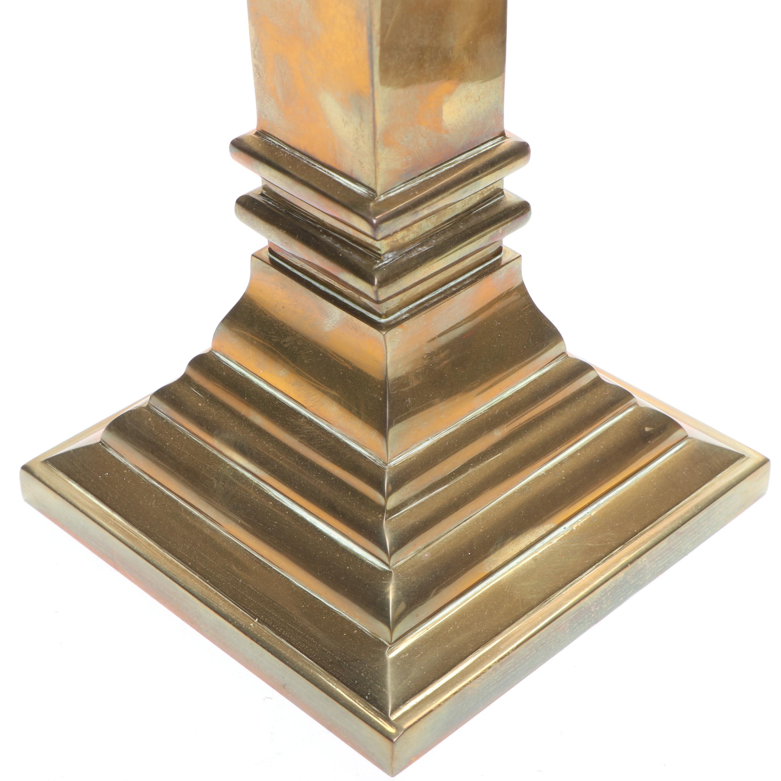 Neoclassical Style Brass Pillar Candlesticks, Mid to Late 20th Century