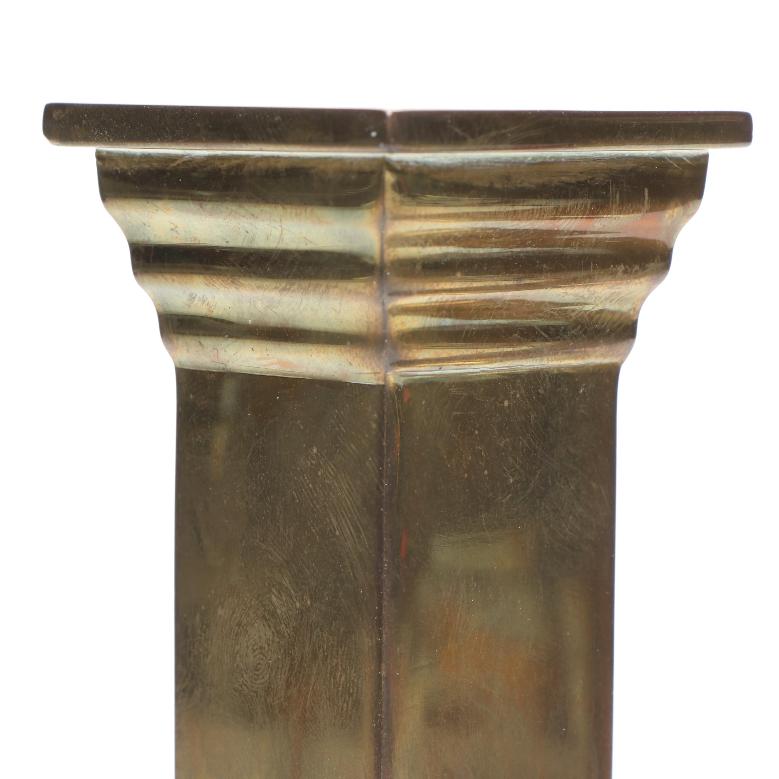 Neoclassical Style Brass Pillar Candlesticks, Mid to Late 20th Century