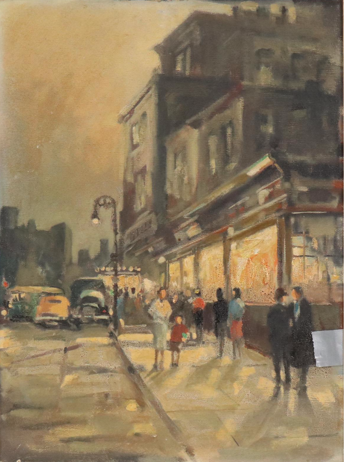 J. Miller Impressionist Style Oil Painting "Evening on the Avenue," 1952